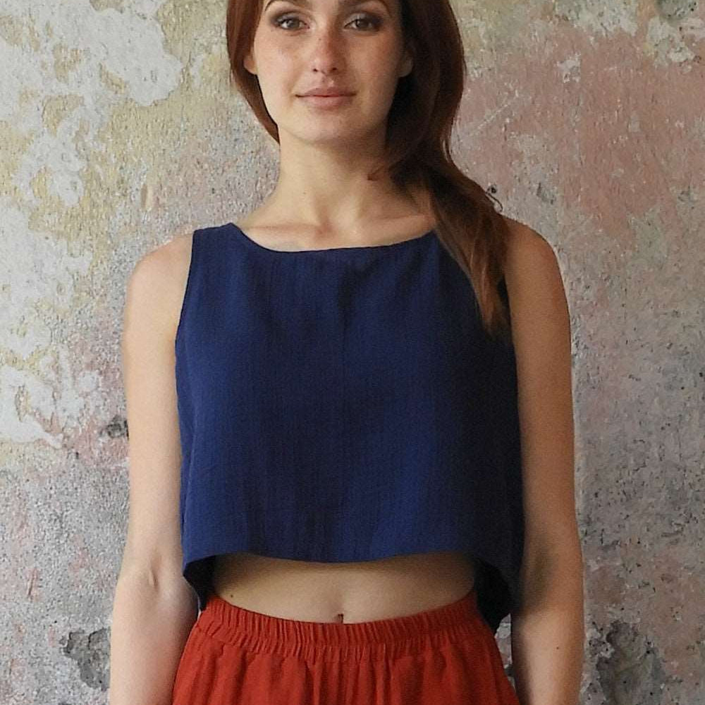 Odana's | Sustainable Gifts | BLOOM Organic Women's Double Gauze Top Dark Blue | Tube Top | Sustainable Fashion