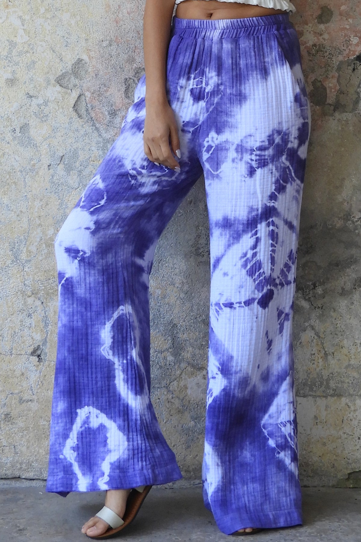 PALAZZO Women's Tie-Dye 4Layer Gauze Cotton Pants - XS / Regular / Tie-Dye  (Violet&White)
