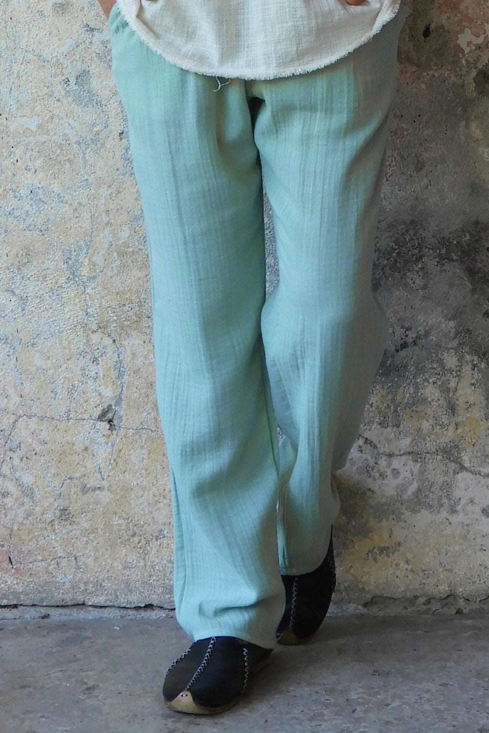 Odana's | Sustainable Gifts | DUNE Men's Organic Gauze Cotton Pants (Army Green, Dusty Mint) Dusty Mint | Harem Pants | Sustainable Fashion