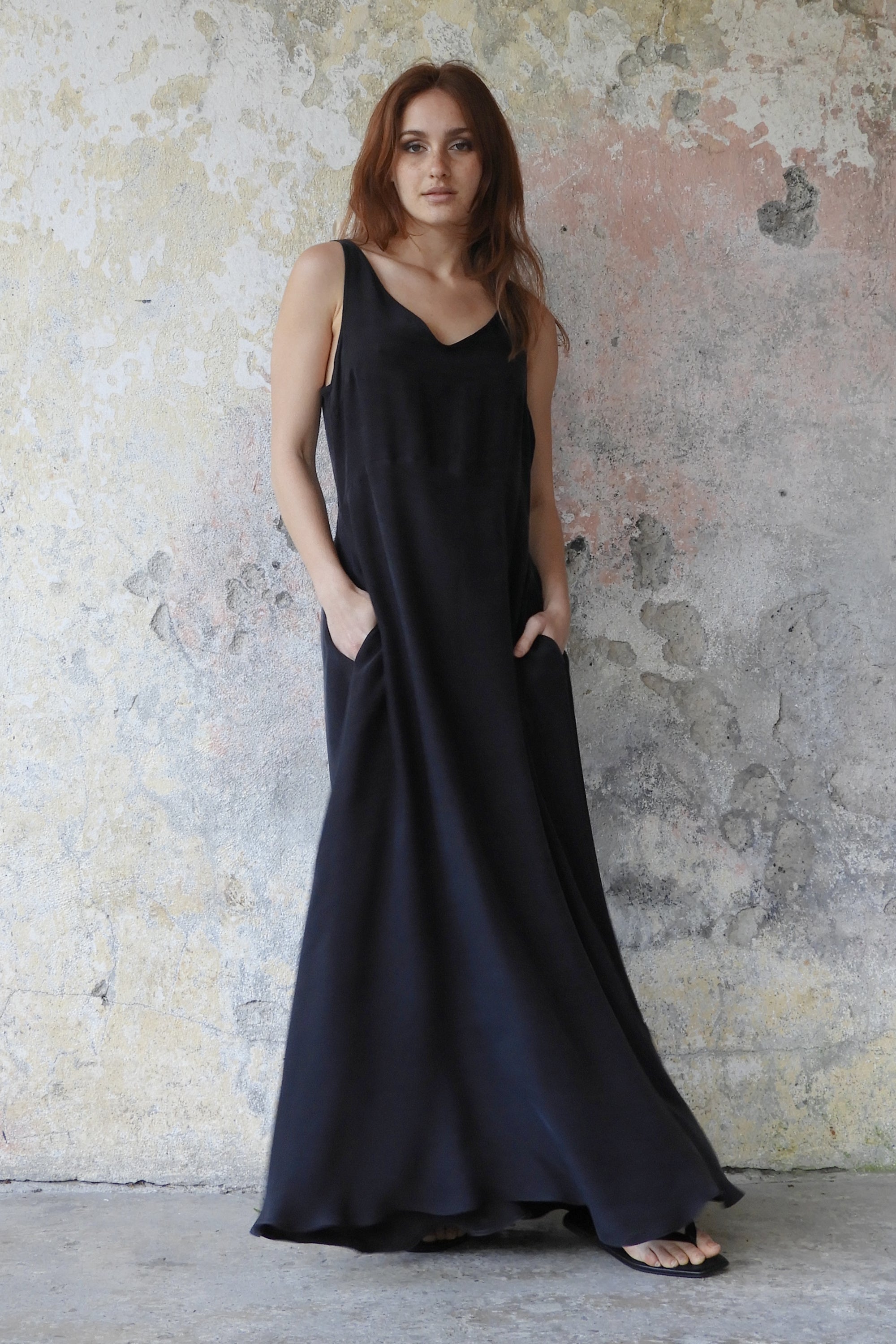 black spaghetti strap tulip skirt dress Appliqu The fitted bodice flows into a sculptural tulip skirt Cowl Neck Dress 80s Black
