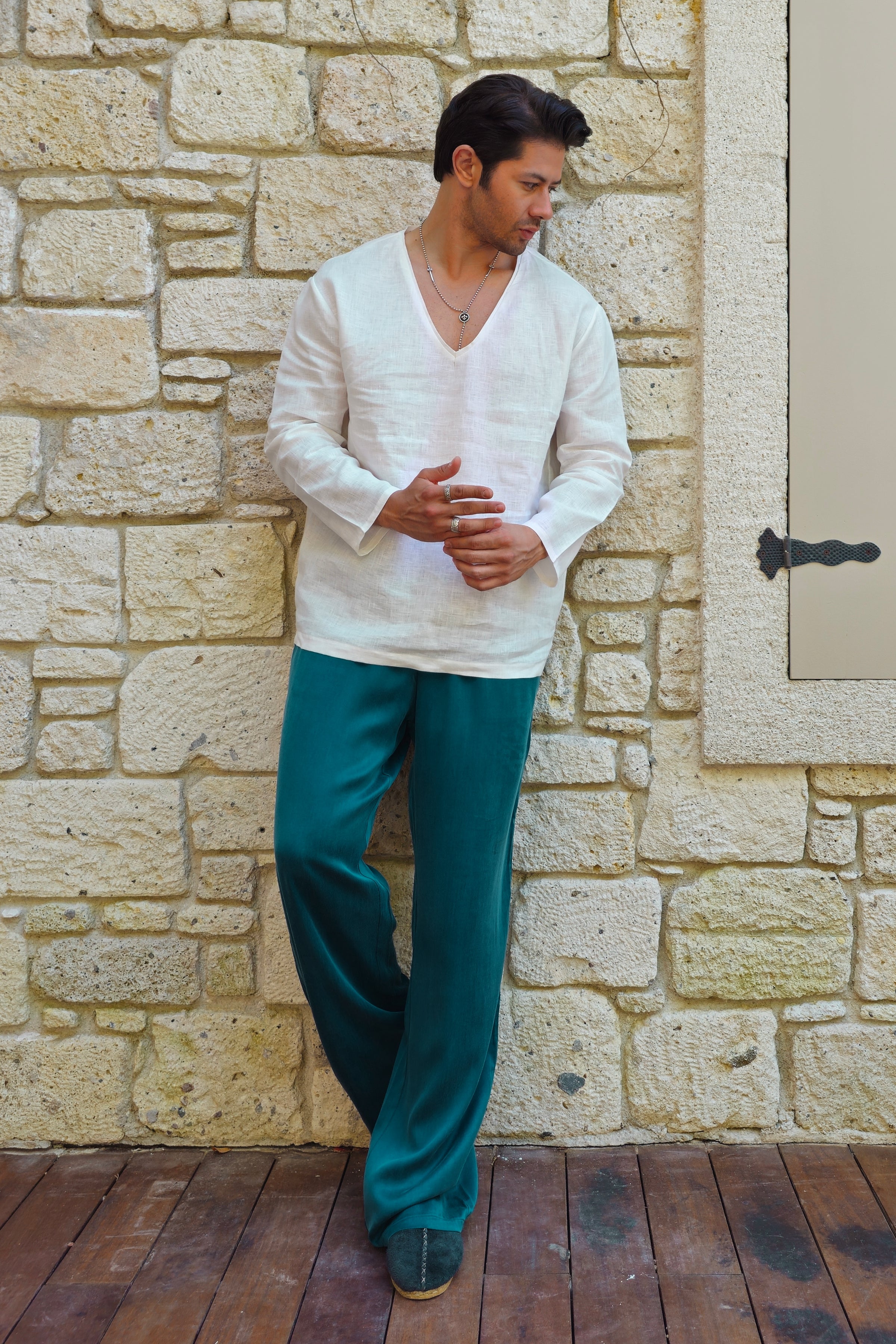 Odana's | Sustainable Gifts | AURA Cupro Pants For Men (Teal) | Hemp Pants | Sustainable Fashion