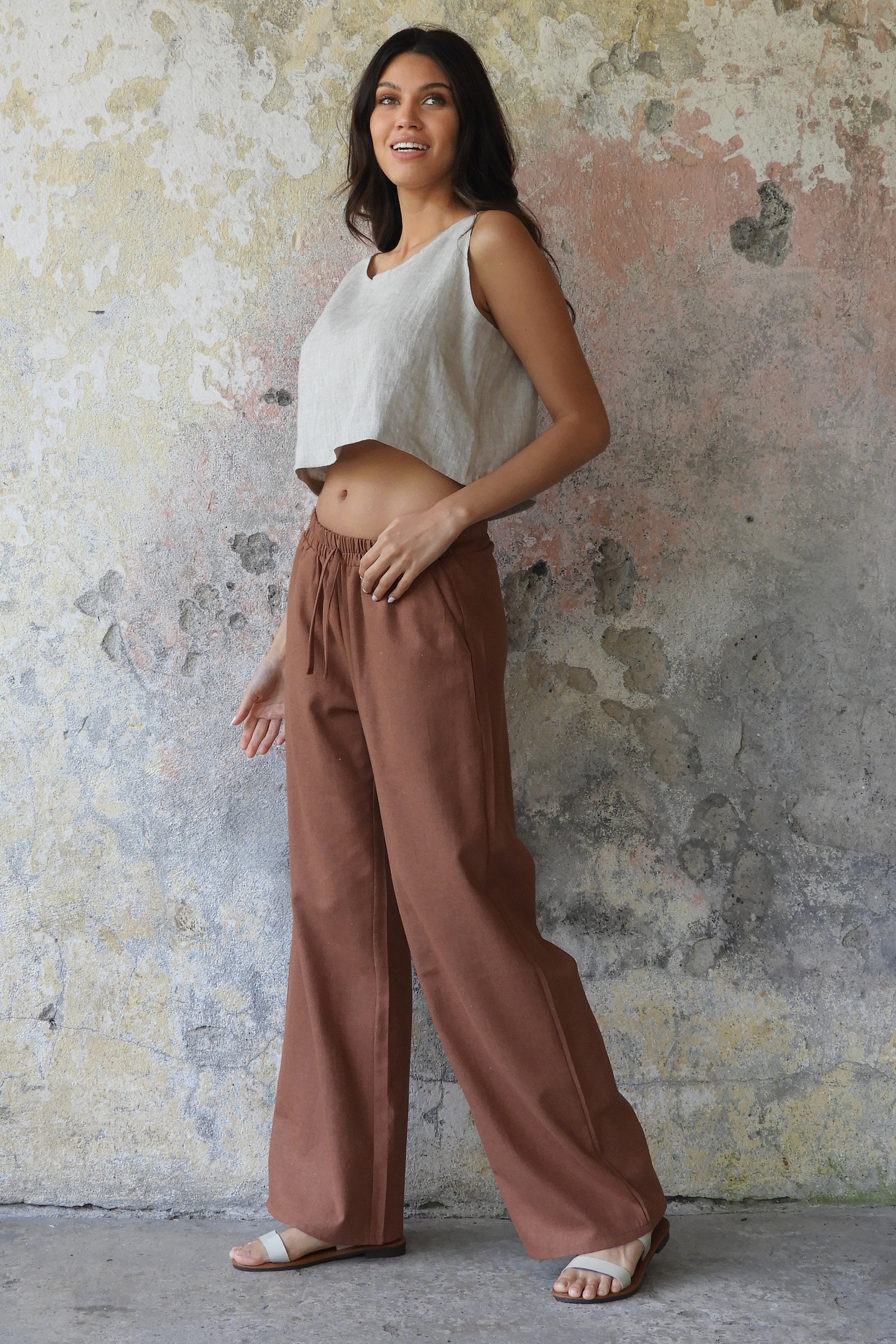 Sustainable  | TRINITY Linen Blend Women's Pants (Burnt Orange, Brown) by Odana's