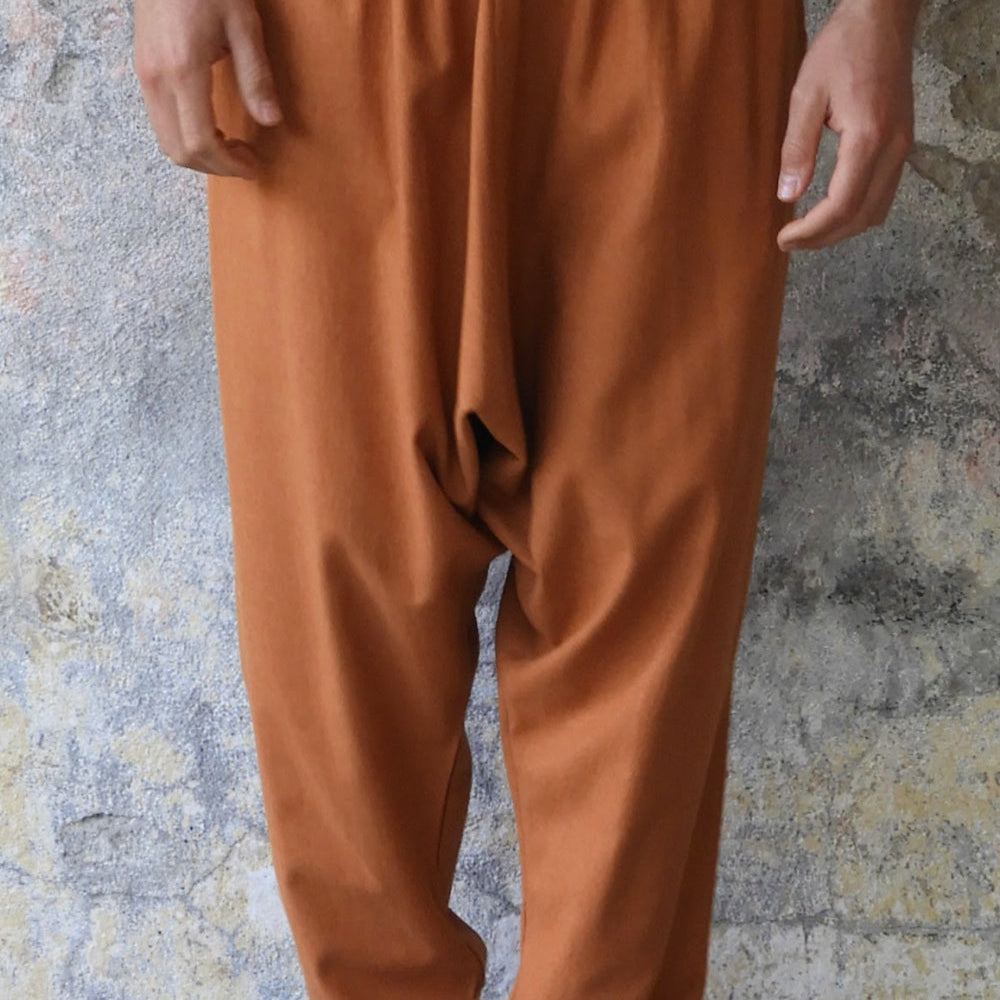Odana's | Sustainable Gifts | MOON Women's Linen Blend Harem Pants (Windsor Tan, Burnt Orange) Windsor Tan | Linen Harem Pants | Sustainable Fashion