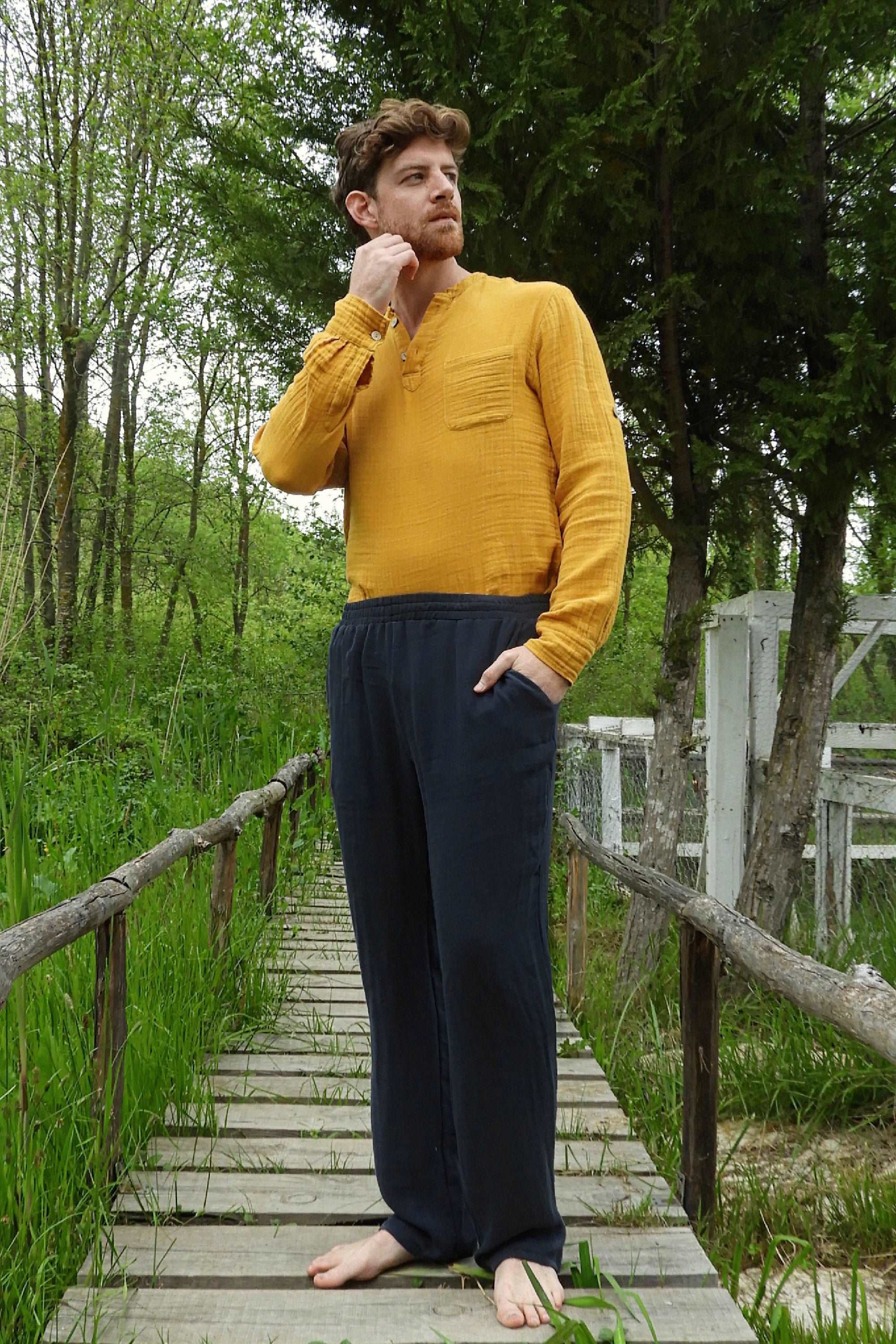 Odana's | Sustainable Gifts | DUNE Men's Organic Gauze Cotton Pants (Black, Sage Green) | Harem Pants | Sustainable Fashion