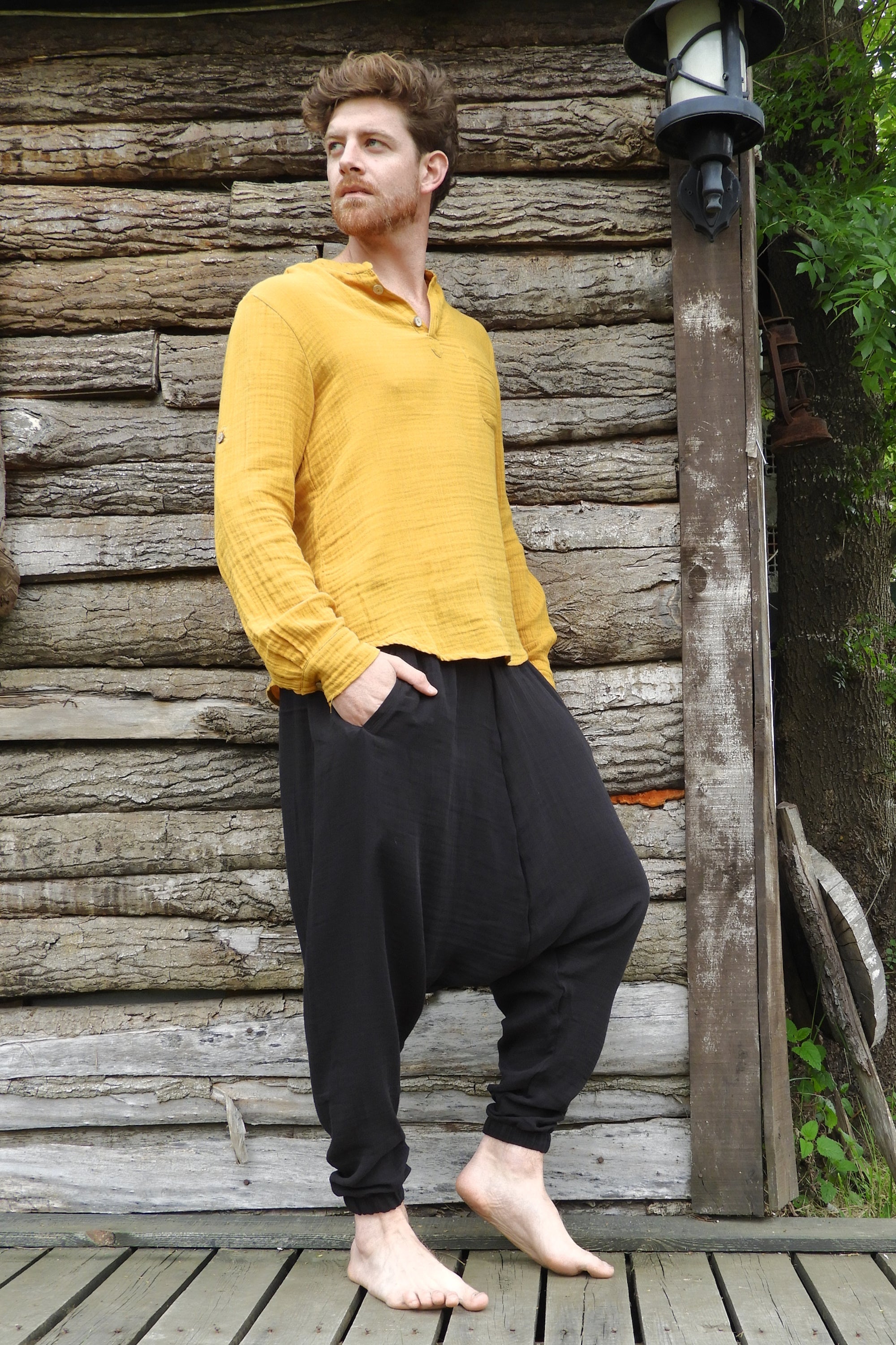 Odana's | Sustainable Gifts | TRIBAL Gender Neutral Organic Gauze Cotton Harem Pants (Black, Beige) | Harem Pants | Sustainable Fashion