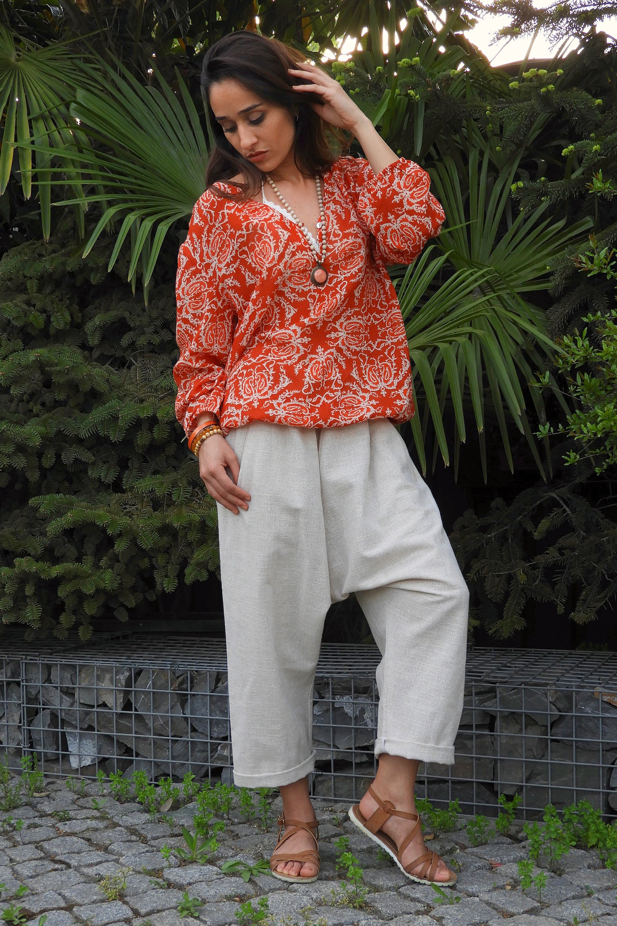 Odana's | Sustainable Gifts | SAND Women's Linen Harem Pants, Beige | Harem Pants | Sustainable Fashion