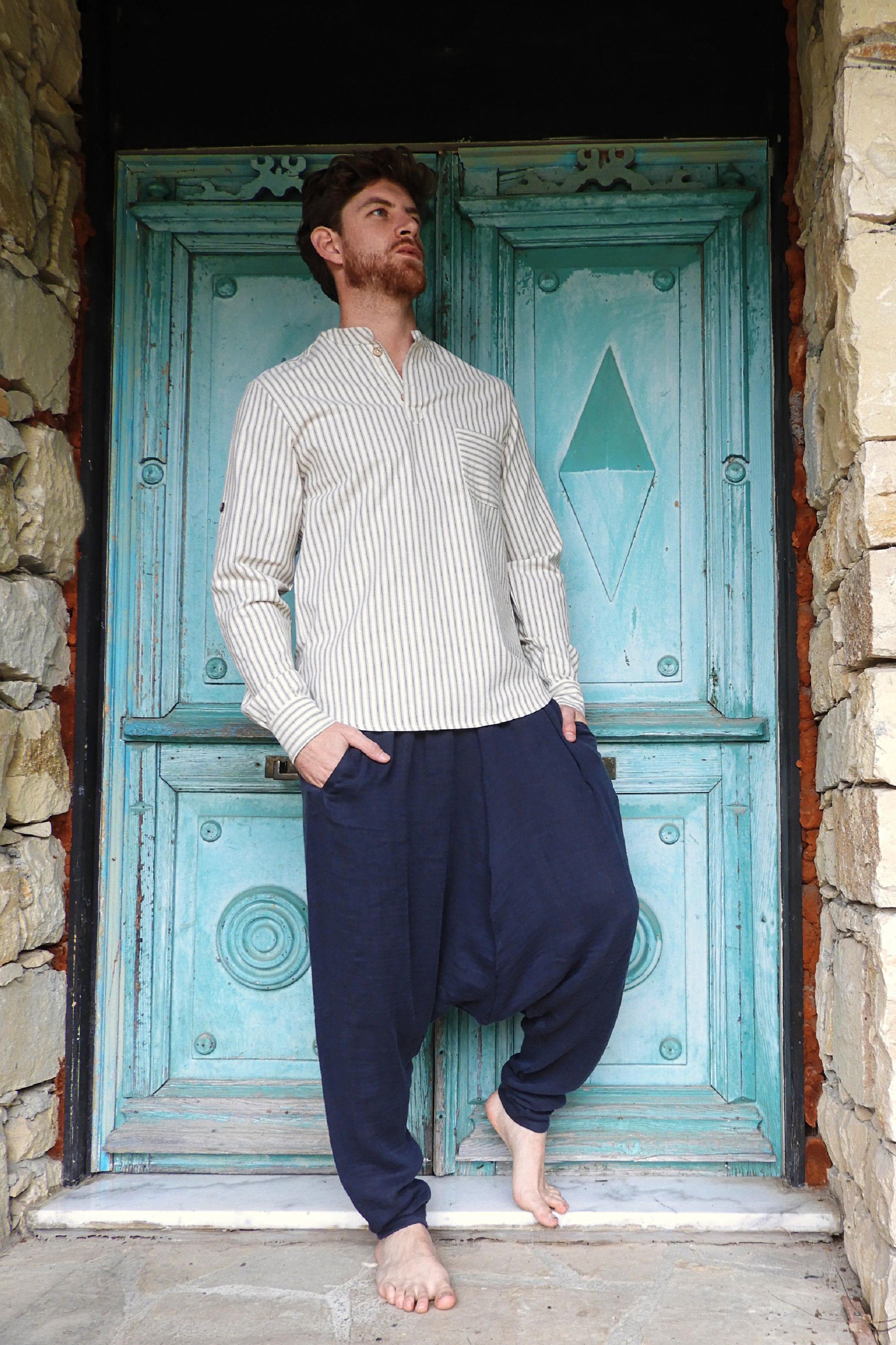 Odana's | Sustainable Gifts | RELAX Men's Organic Gauze Cotton Harem Pants (Black, Dark Blue) | Harem Pants | Sustainable Fashion