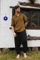 Odana's | Sustainable Gifts | RELAX Men's Organic Gauze Cotton Harem Pants (Black, Dark Blue) | Harem Pants | Sustainable Fashion