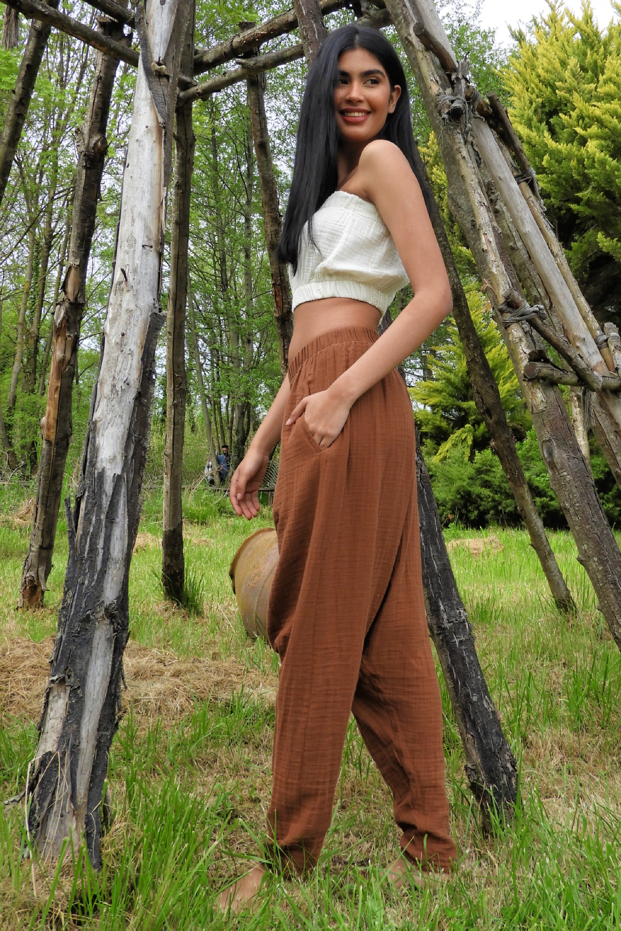 Odana's | RELAX Women's Gauze Cotton Harem Pants (Brown) | Harem Pants | Sustainable Fashion