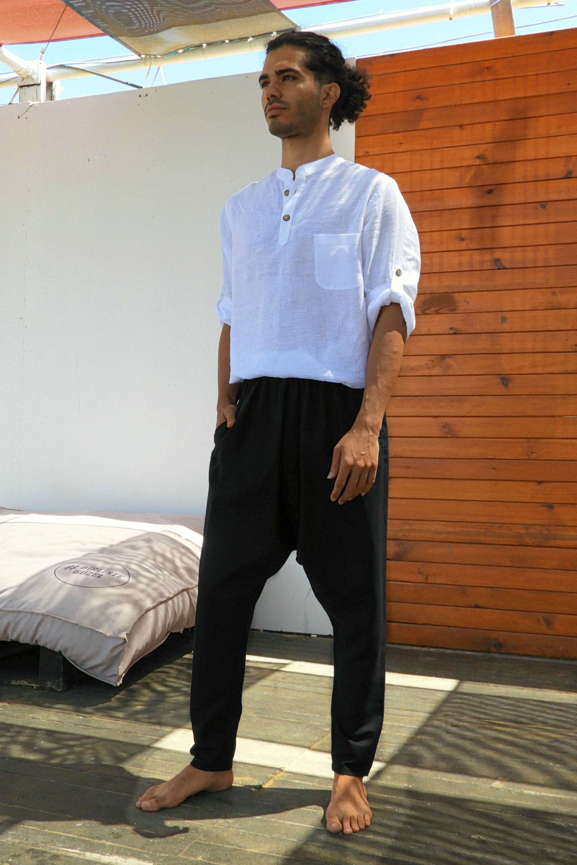 Odana's | Sustainable Gifts | ROOTS Men's Linen Harem Pants, Black | Harem Pants | Sustainable Fashion
