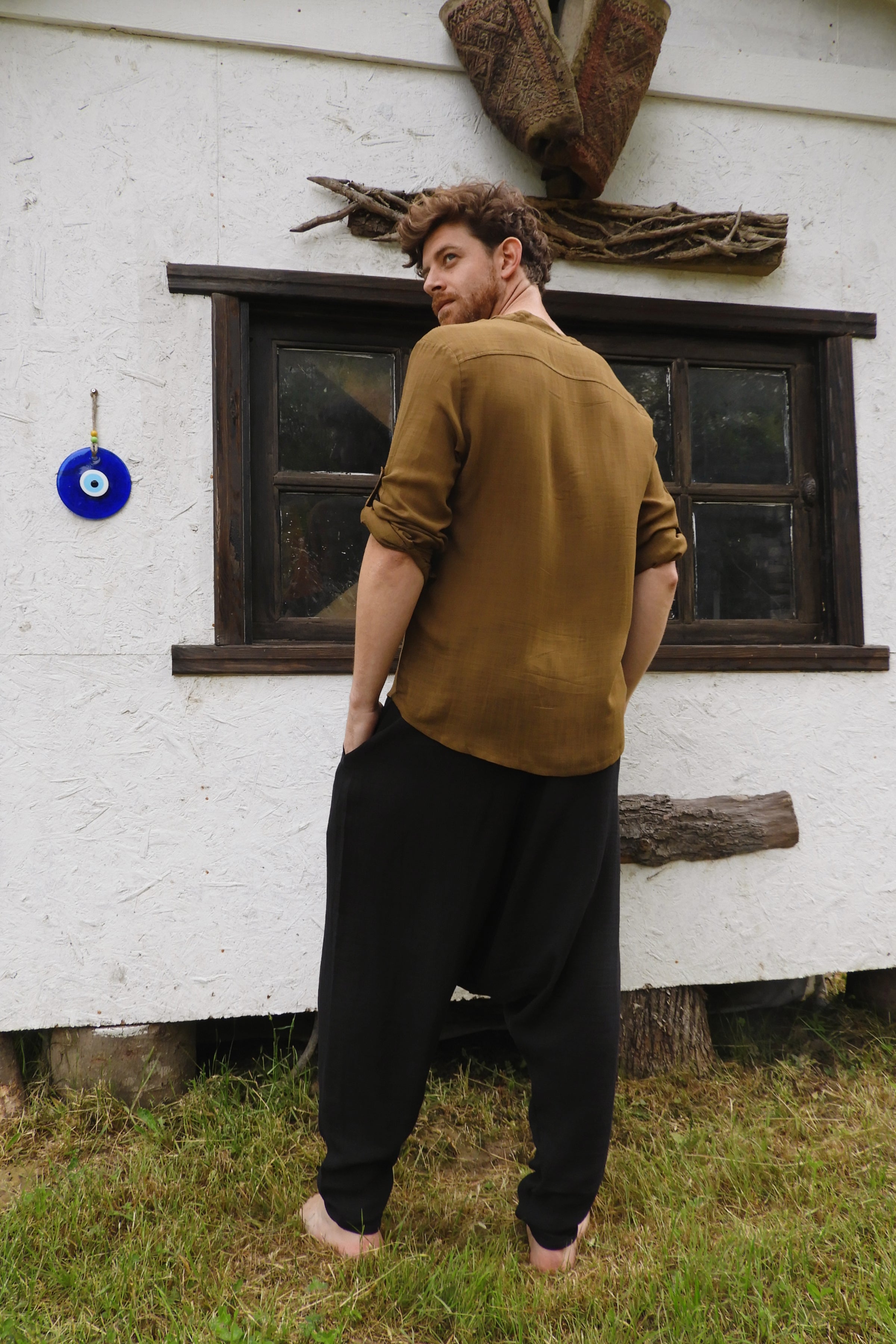 Odana's | Sustainable Gifts | RELAX Men's Organic Gauze Cotton Harem Pants (Black, Dark Blue) | Harem Pants | Sustainable Fashion
