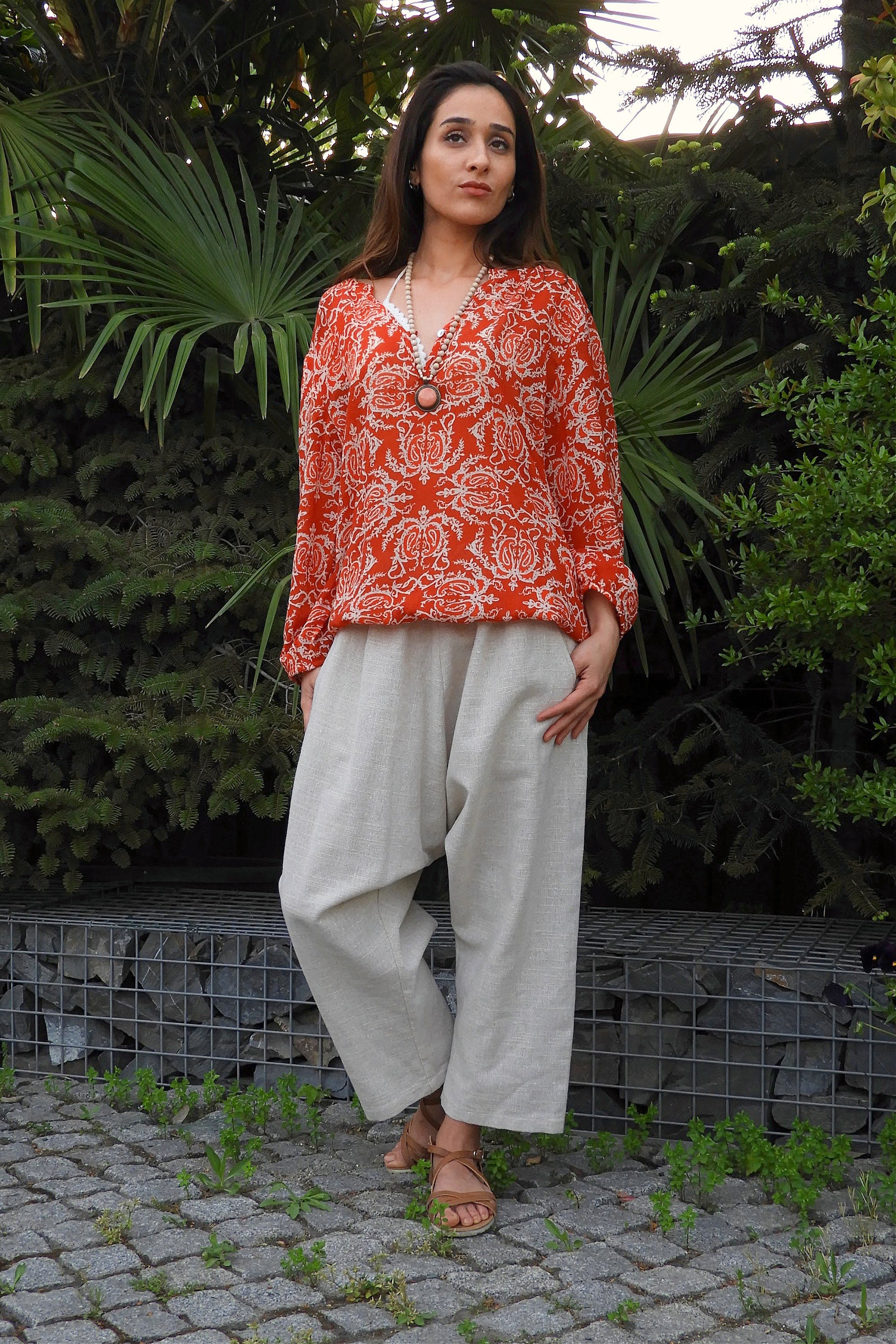 Sustainable  | SAND Women's Linen Harem Pants, Beige by Odana's