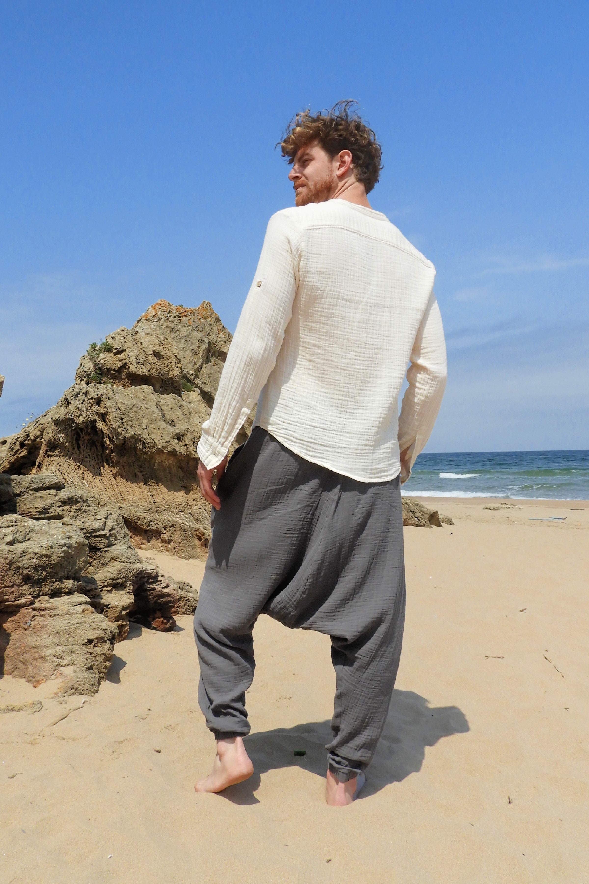 Odana's | Sustainable Gifts | TRIBAL Men's Gauze Cotton Harem Pants (Brown, Gray) | Harem Pants | Sustainable Fashion