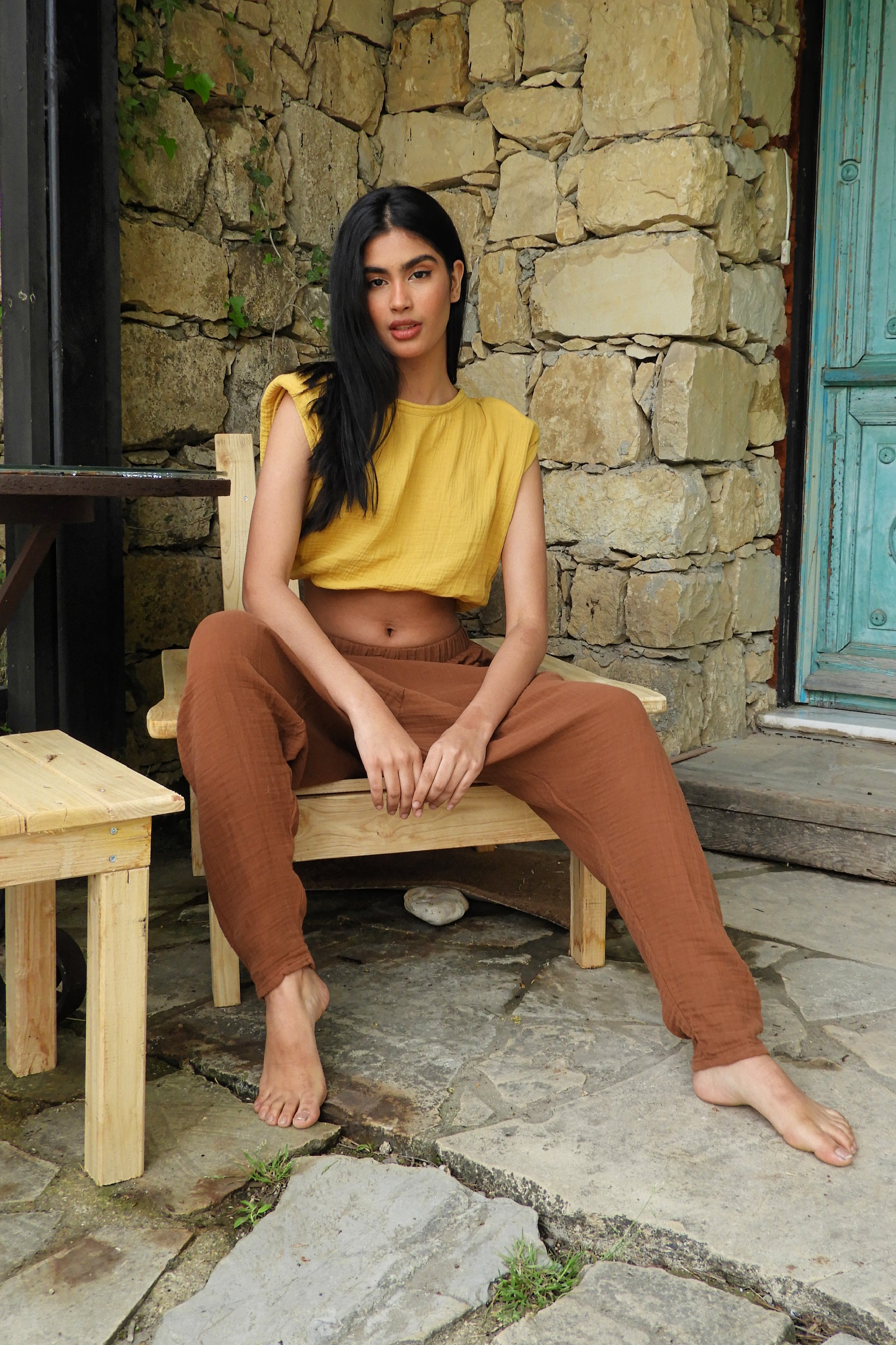 Odana's | RELAX Gender Neutral Gauze Cotton Harem Pants (Brown, Indigo Blue) | Harem Pants | Sustainable Fashion
