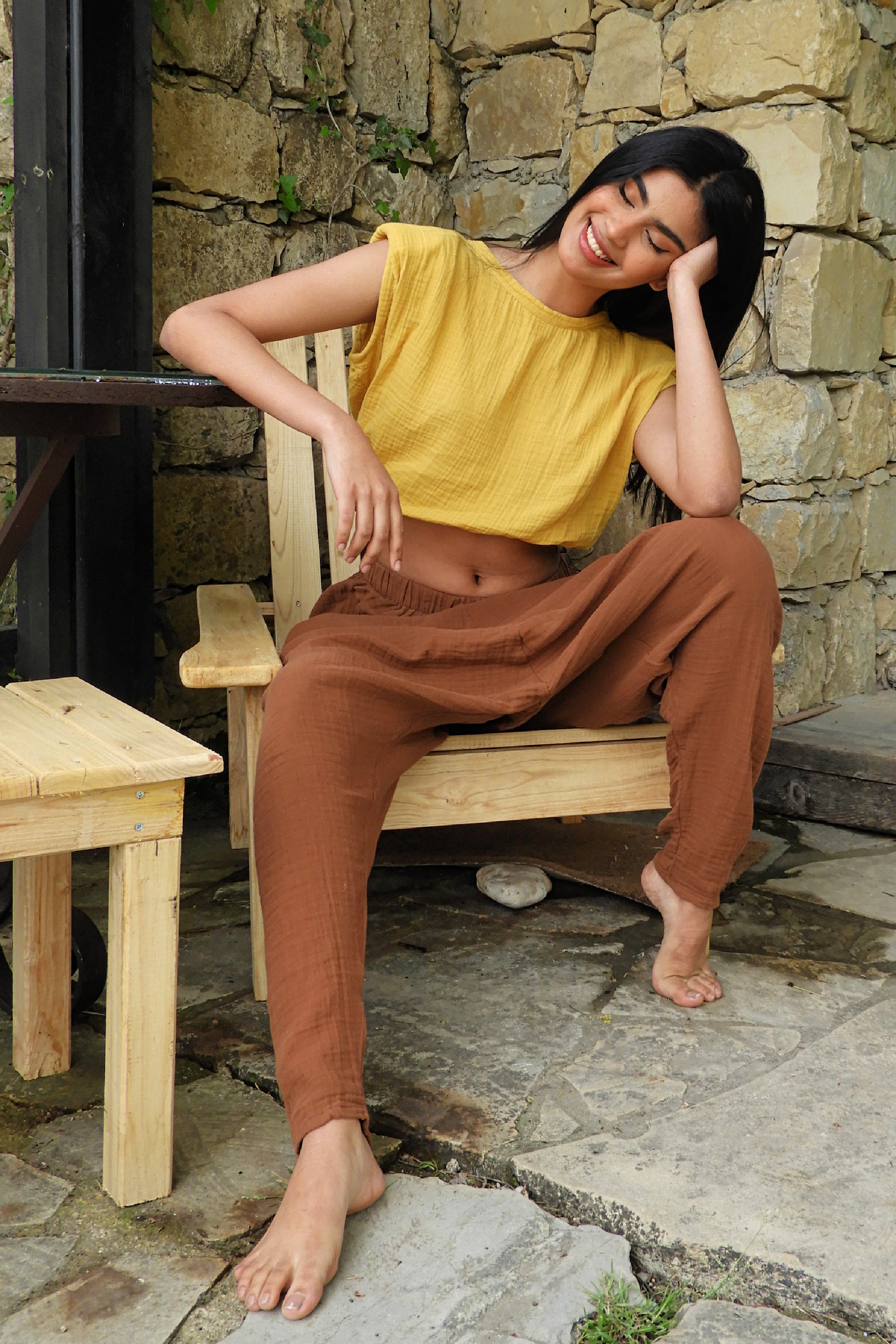 Odana's | RELAX Women's Gauze Cotton Harem Pants (Brown) | Harem Pants | Sustainable Fashion