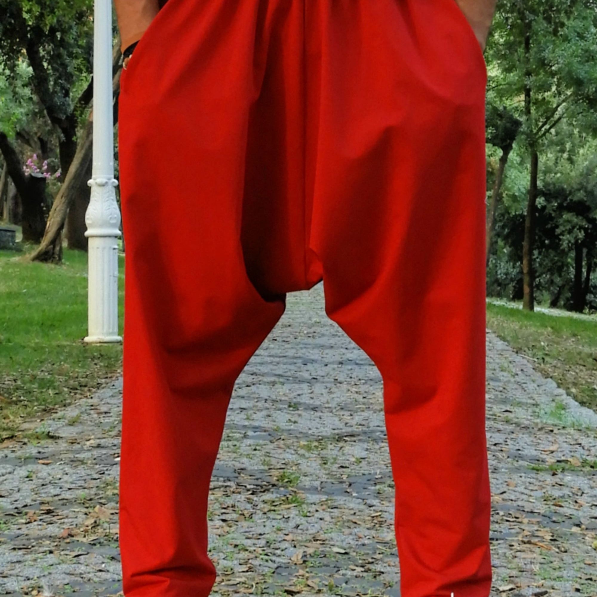 Odana's | Sustainable Gifts | SNOW Men's Harem Pants For Winter (Gray, Red) Red | Harem Pants | Sustainable Fashion