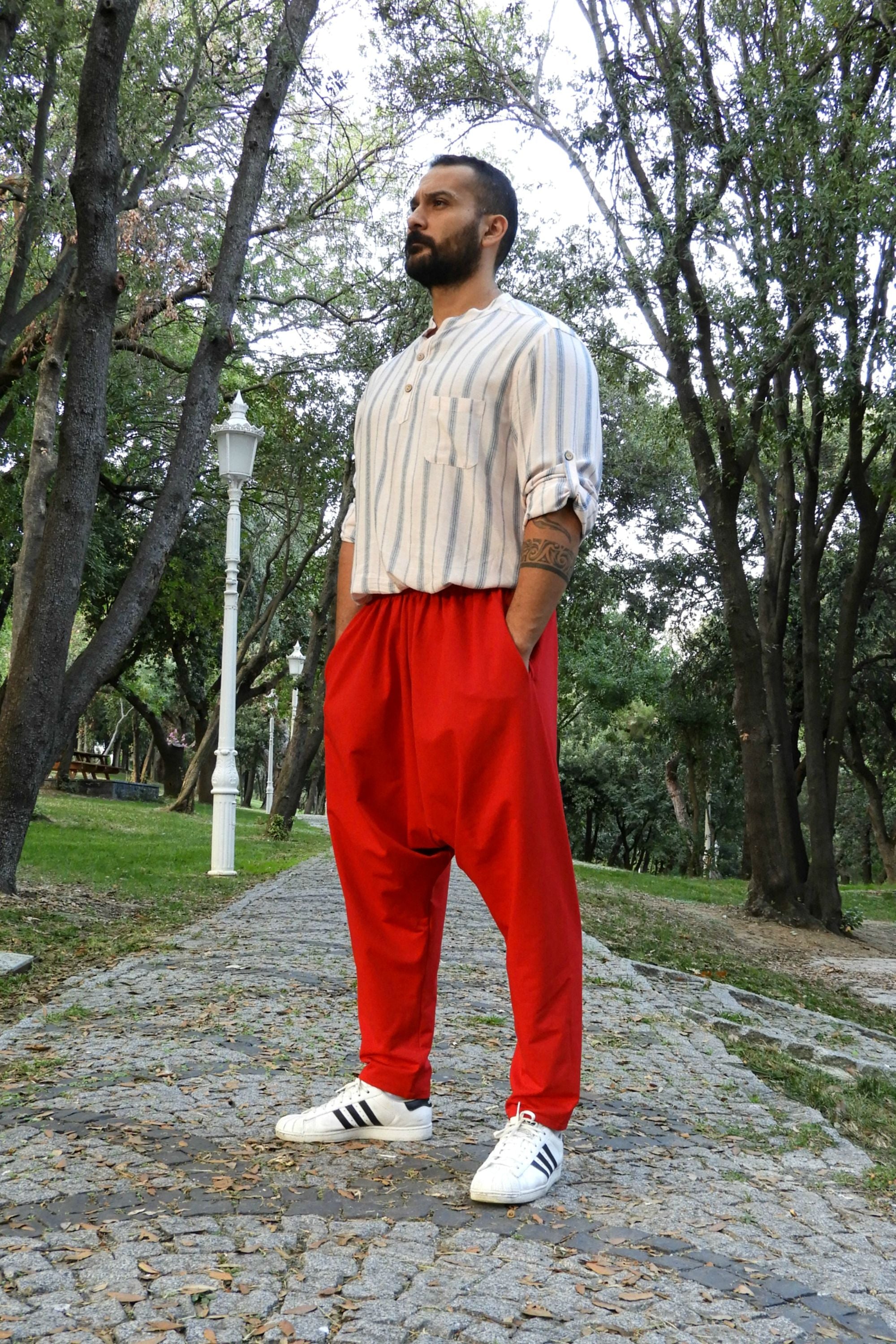 Odana's | Sustainable Gifts | SNOW Men's Harem Pants For Winter (Gray, Red) | Harem Pants | Sustainable Fashion