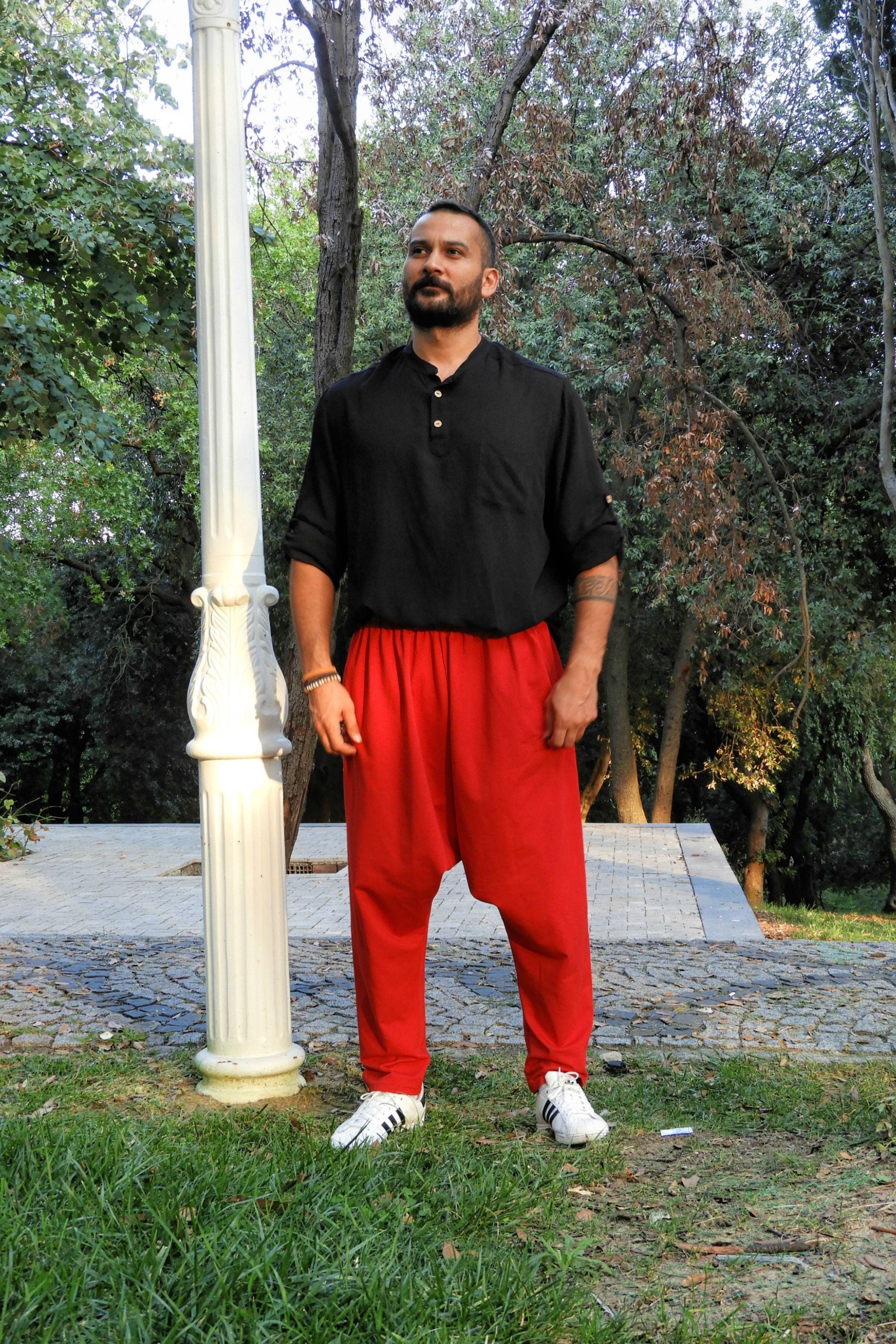 Odana's | Sustainable Gifts | SNOW Men's Harem Pants For Winter (Gray, Red) | Harem Pants | Sustainable Fashion