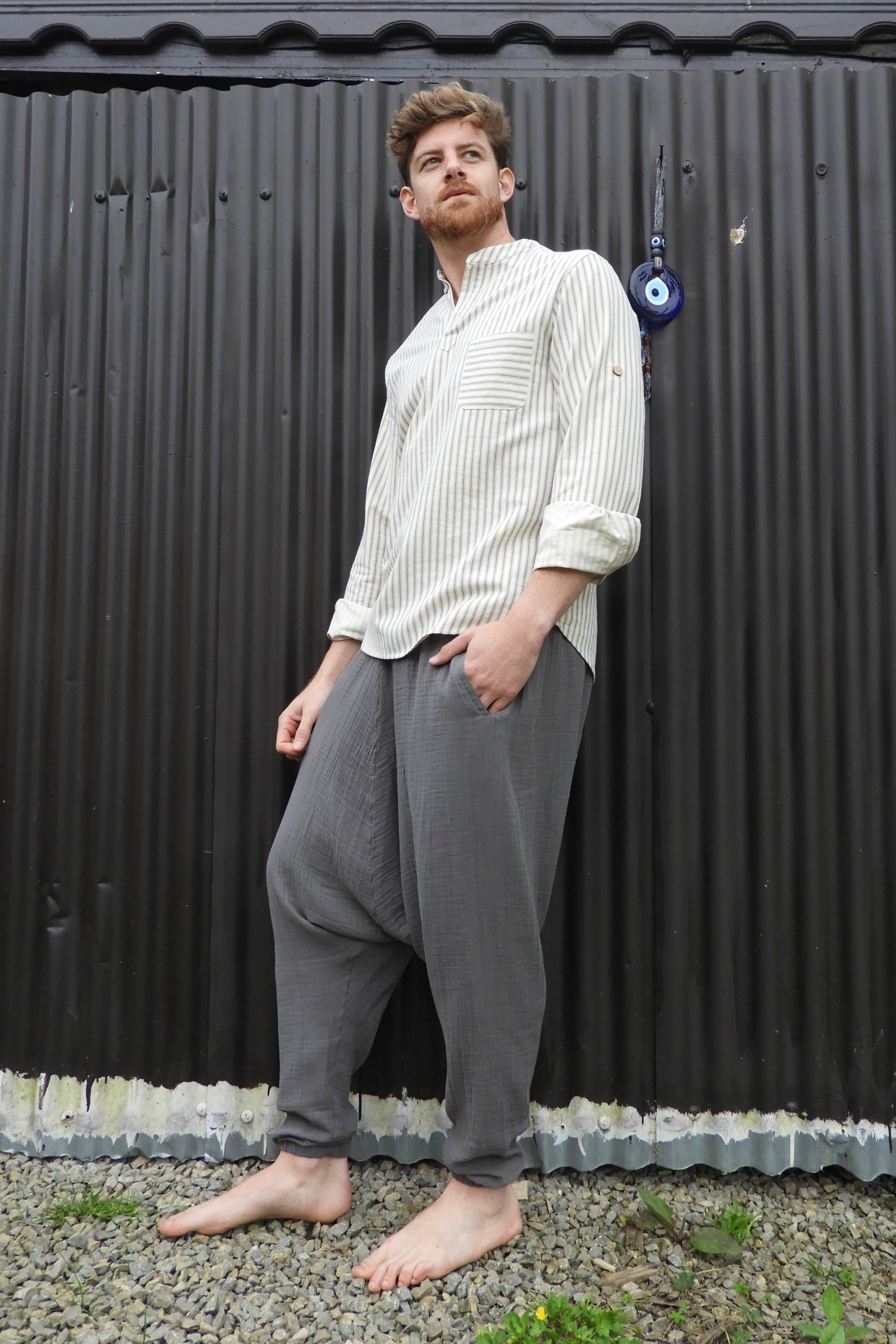 Odana's | Sustainable Gifts | TRIBAL Men's Gauze Cotton Harem Pants (Brown, Gray) | Harem Pants | Sustainable Fashion