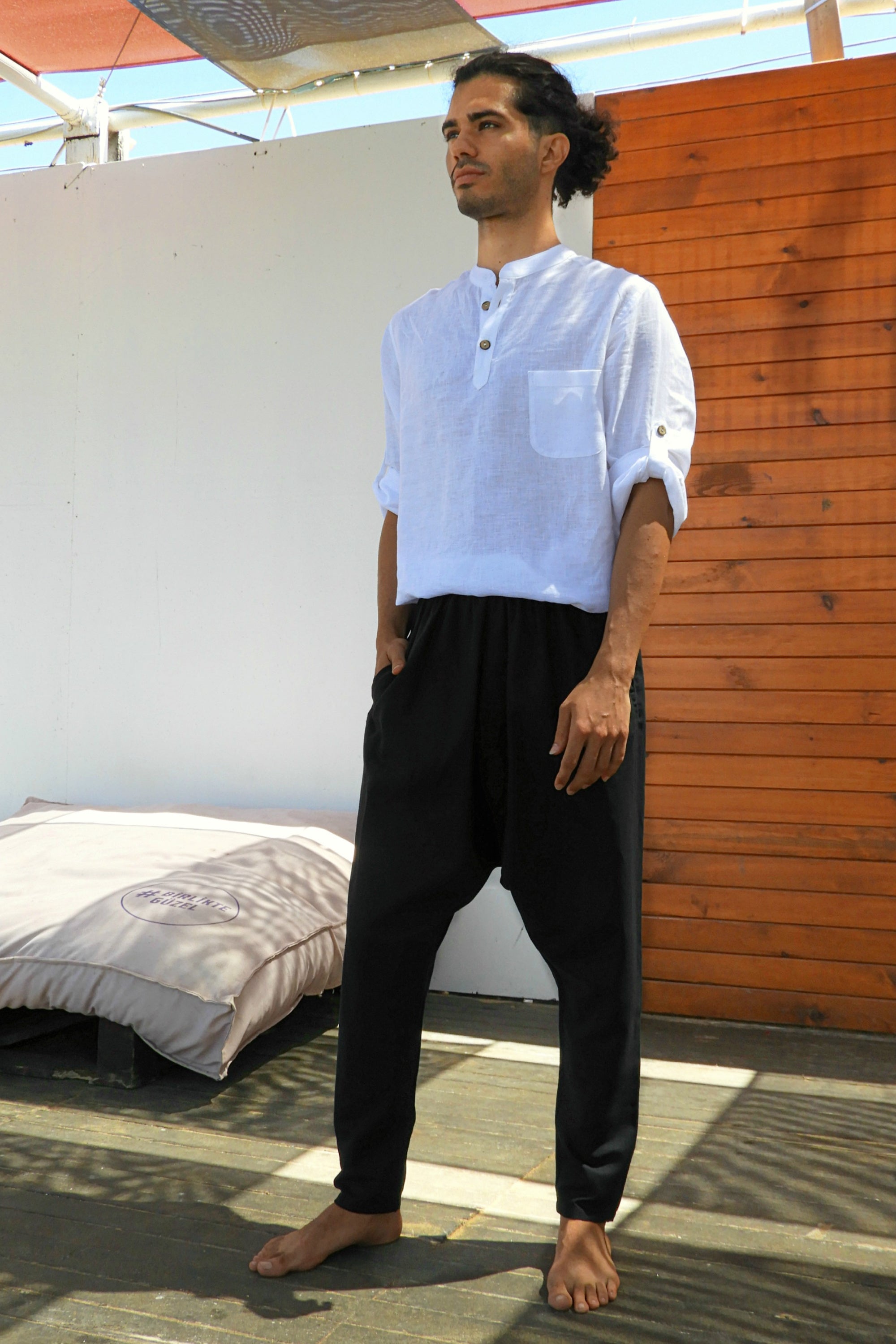 Odana's | Sustainable Gifts | ROOTS Men's Linen Harem Pants, Black | Harem Pants | Sustainable Fashion