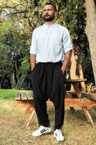Odana's | Sustainable Gifts | MOON Gender Neutral Linen Blend Harem Pants (Black, Tan) | Linen Harem Pants | Sustainable Fashion
