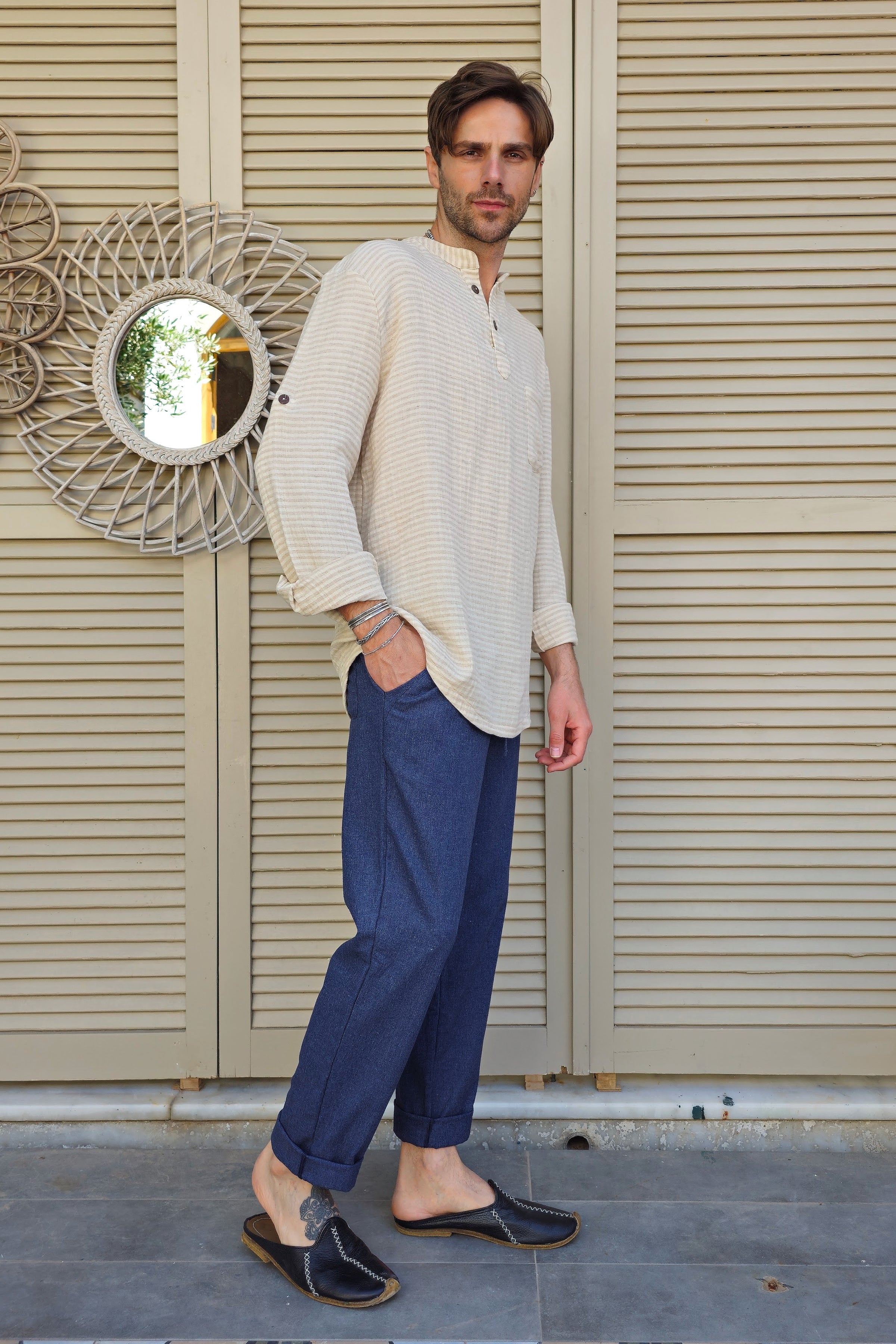 Odana's | POSEIDON Eco-Friendly Linen & Cotton Blend Drawstring Pants (Indigo Blue) | POSEIDON Eco-Friendly Linen & Cotton Blend Drawstring Pants | Sustainable Fashion