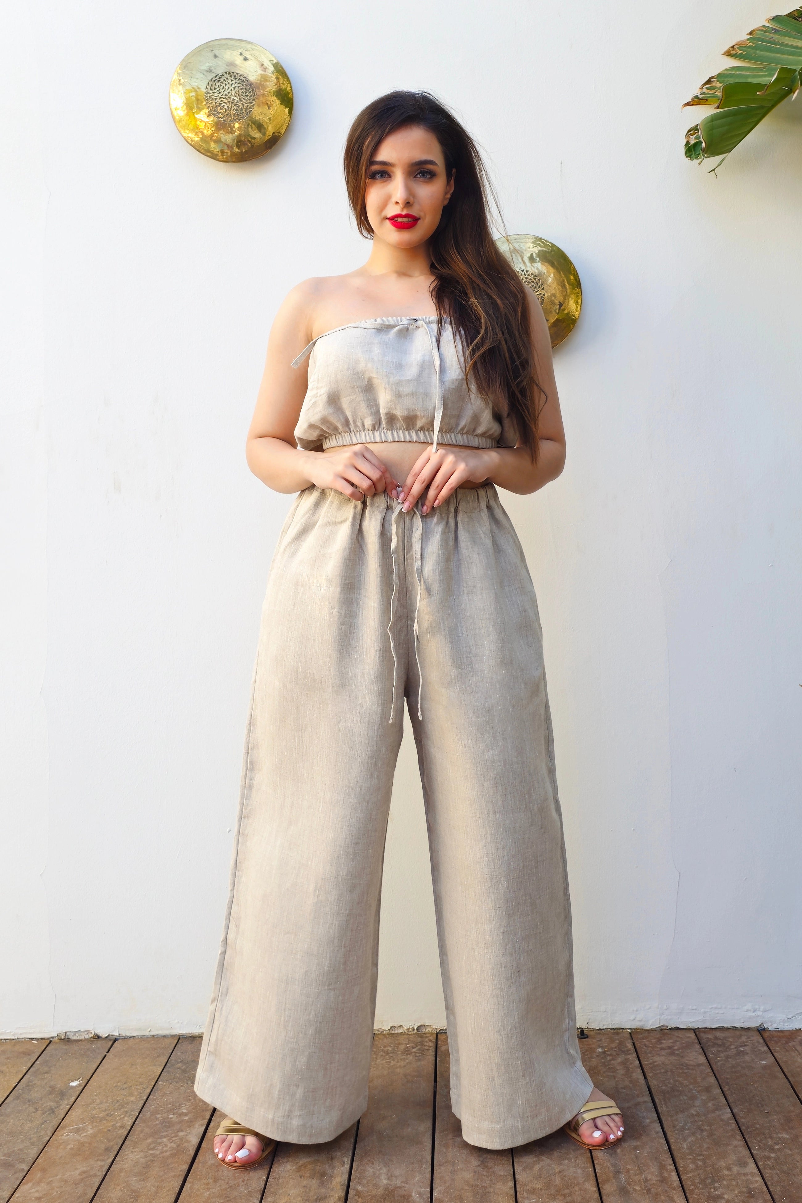 chakra pure beige linen set plus size front view