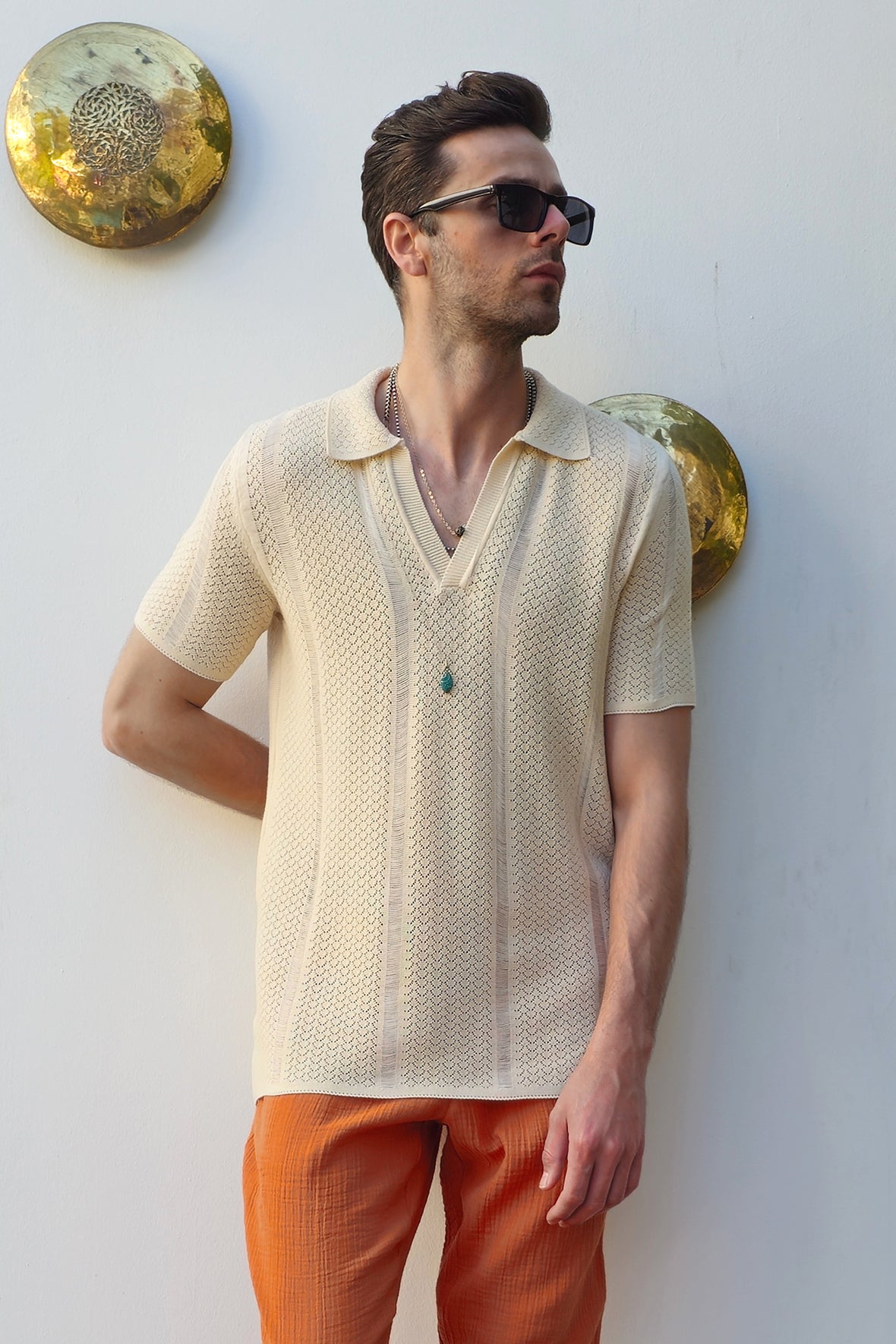 AEGEUS | Open Knit Johnny Collar Shirt AEGEUS | Open Knit Johnny Collar Shirt