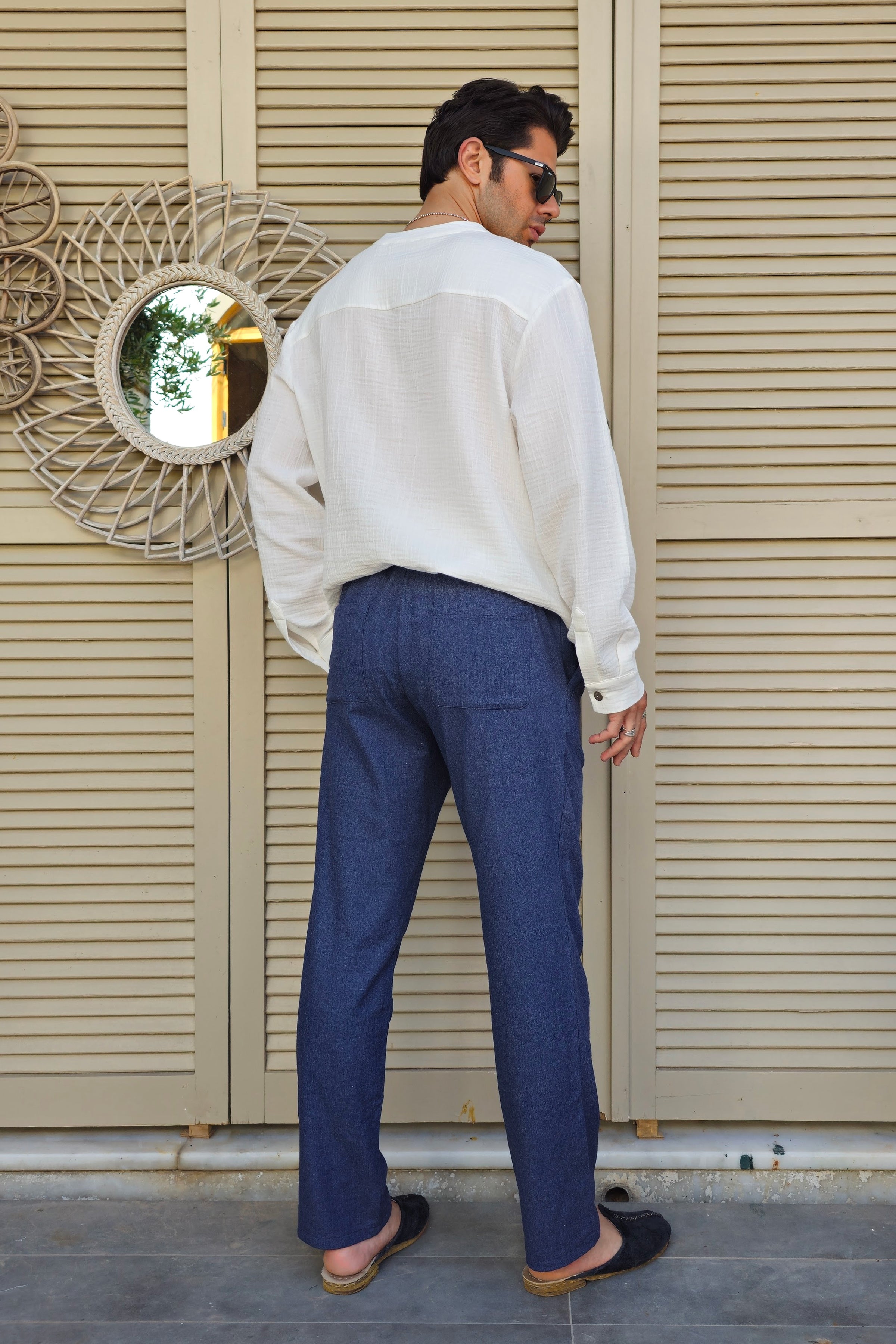 Odana's | POSEIDON Eco-Friendly Linen & Cotton Blend Drawstring Pants (Indigo Blue) | POSEIDON Eco-Friendly Linen & Cotton Blend Drawstring Pants | Sustainable Fashion