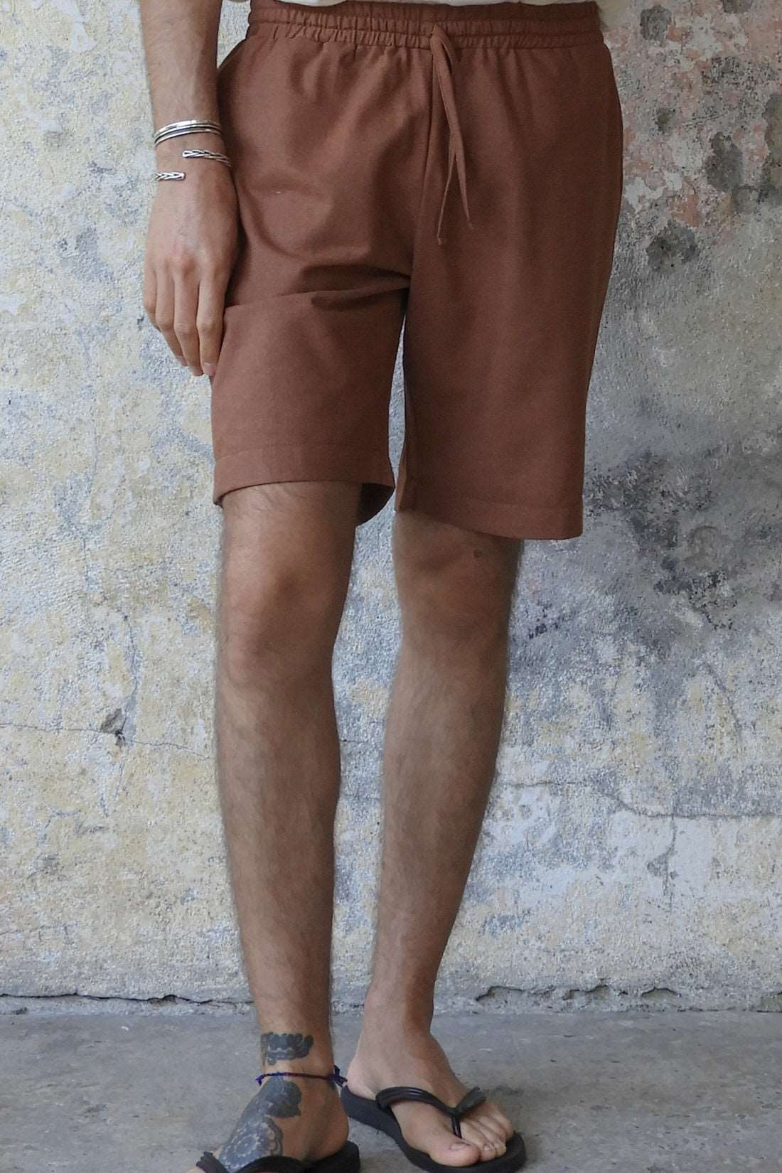Odana's | Sustainable Gifts | BOREAS Linen Blend Shorts Man (Brown, Almond Green, Dark Gray) Brown | Linen Pants | Sustainable Fashion