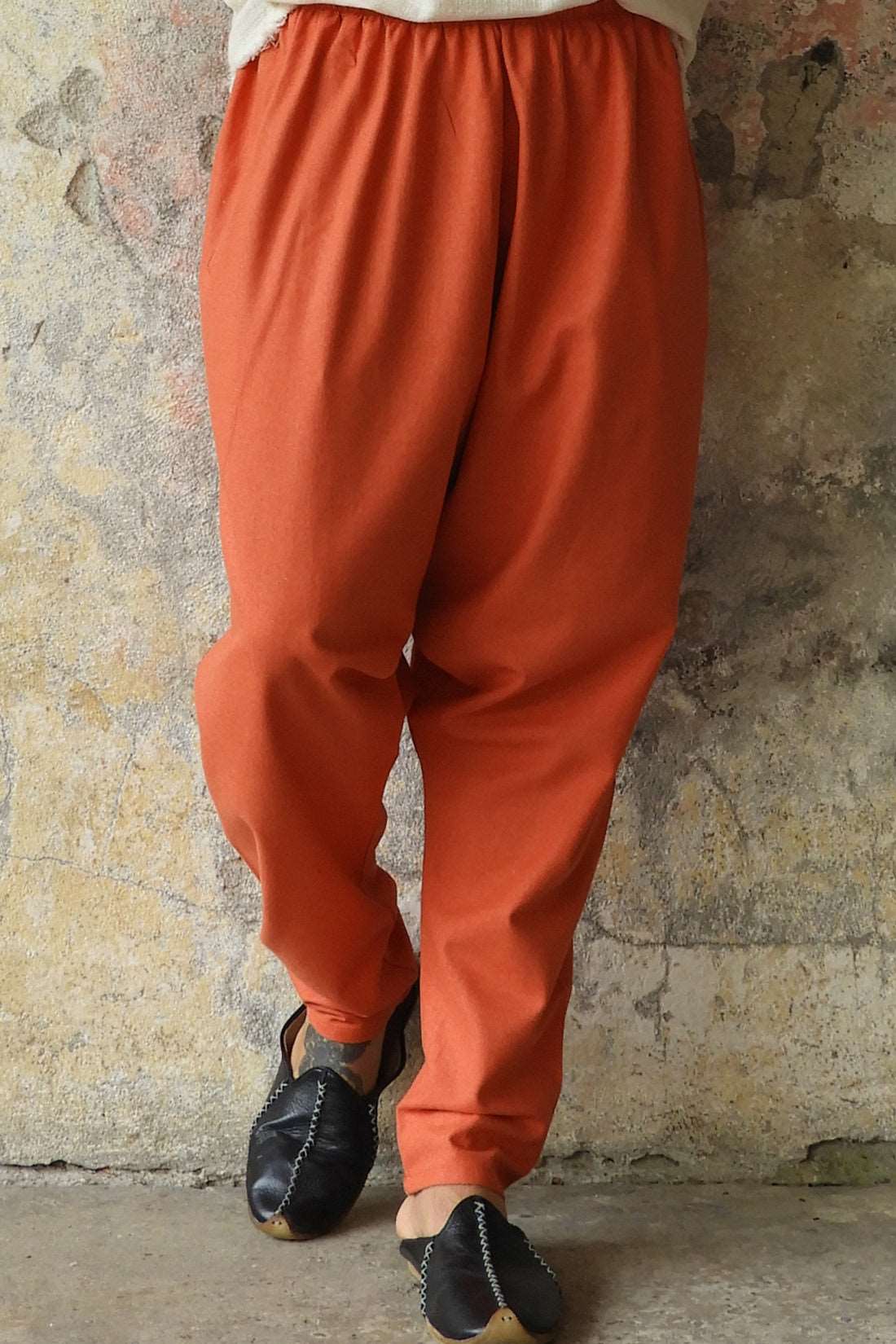 Odana's | Sustainable Gifts | MOON Men's Linen Blend Harem Pants (Windsor Tan, Burnt Orange) Burnt Orange | Linen Harem Pants | Sustainable Fashion