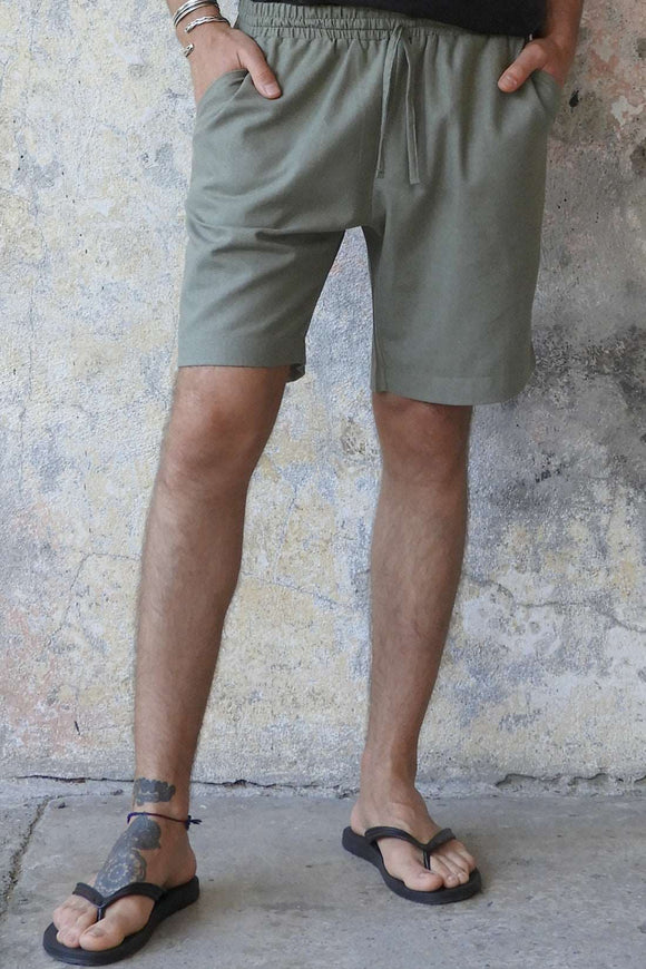 Odana's | Sustainable Gifts | BOREAS Linen Blend Shorts Man (Brown, Almond Green, Dark Gray) Almond Green | Linen Pants | Sustainable Fashion