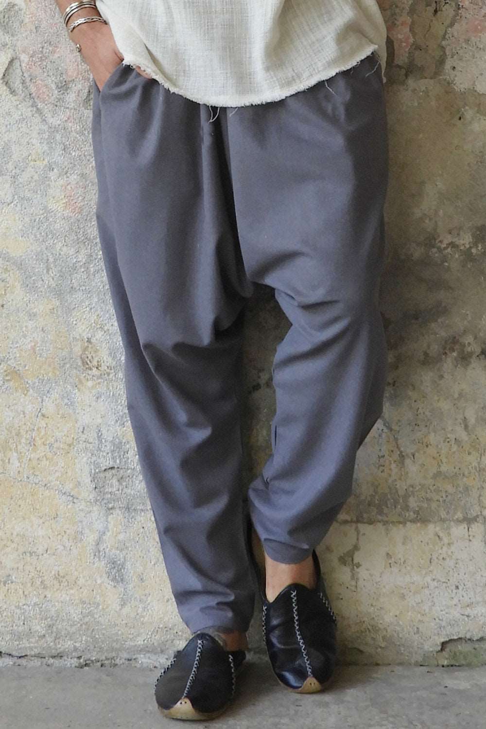 Odana's | Sustainable Gifts | MOON Gender Neutral Linen Blend Harem Pants (Dark Gray, Brown) Dark Gray | Linen Harem Pants | Sustainable Fashion