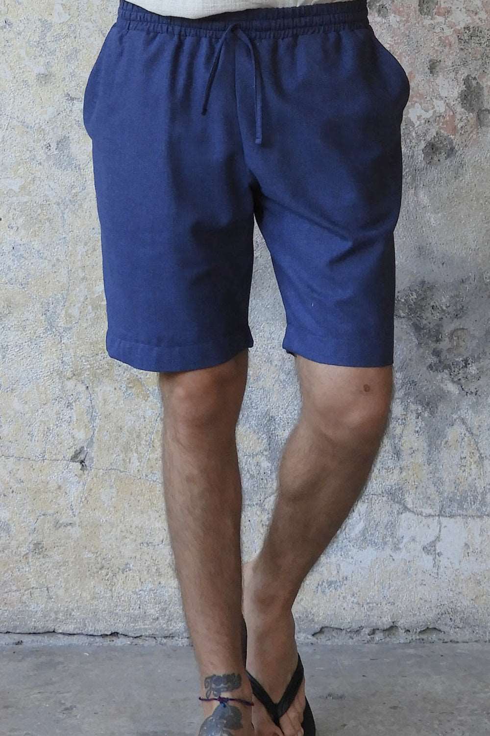 Odana's | Sustainable Gifts | BOREAS Linen Blend Shorts Man (Indigo Blue, Windsor Tan) Indigo Blue | Linen Pants | Sustainable Fashion