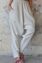 Odana's | Sustainable Gifts | MOON Women's Linen Blend Harem Pants (Beige, Indigo Blue) Beige | Linen Harem Pants | Sustainable Fashion