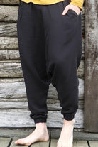 Odana's | Sustainable Gifts | TRIBAL Men's Organic Gauze Cotton Harem Pants (Black, Beige) Black | Harem Pants | Sustainable Fashion