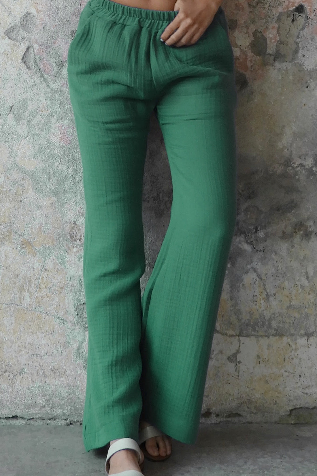 Sustainable  | PALAZZO Women's 2Layer Gauze Cotton Pants (Green, Terra Cotta, Mustard, Brown) by Odana's