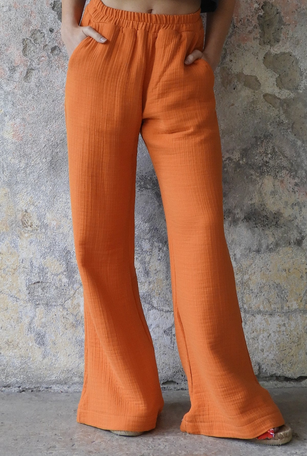 Odana's | Sustainable Gifts | PALAZZO Women's 4Layer Organic Gauze Cotton Pants Orange | Palazzo Pants | Sustainable Fashion