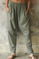 Odana's | Sustainable Gifts | MOON Women's Linen Blend Harem Pants (Terra Cotta, Almond Green) Almond Green | Linen Harem Pants | Sustainable Fashion