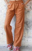 Odana's | Sustainable Gifts | TRINITY Linen Blend Women's Pants (Almond Green, Dark Gray, Windsor Tan) Windsor Tan | Linen Pants | Sustainable Fashion