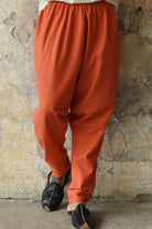 Odana's | Sustainable Gifts | MOON Women's Linen Blend Harem Pants (Windsor Tan, Burnt Orange) Burnt Orange | Linen Harem Pants | Sustainable Fashion