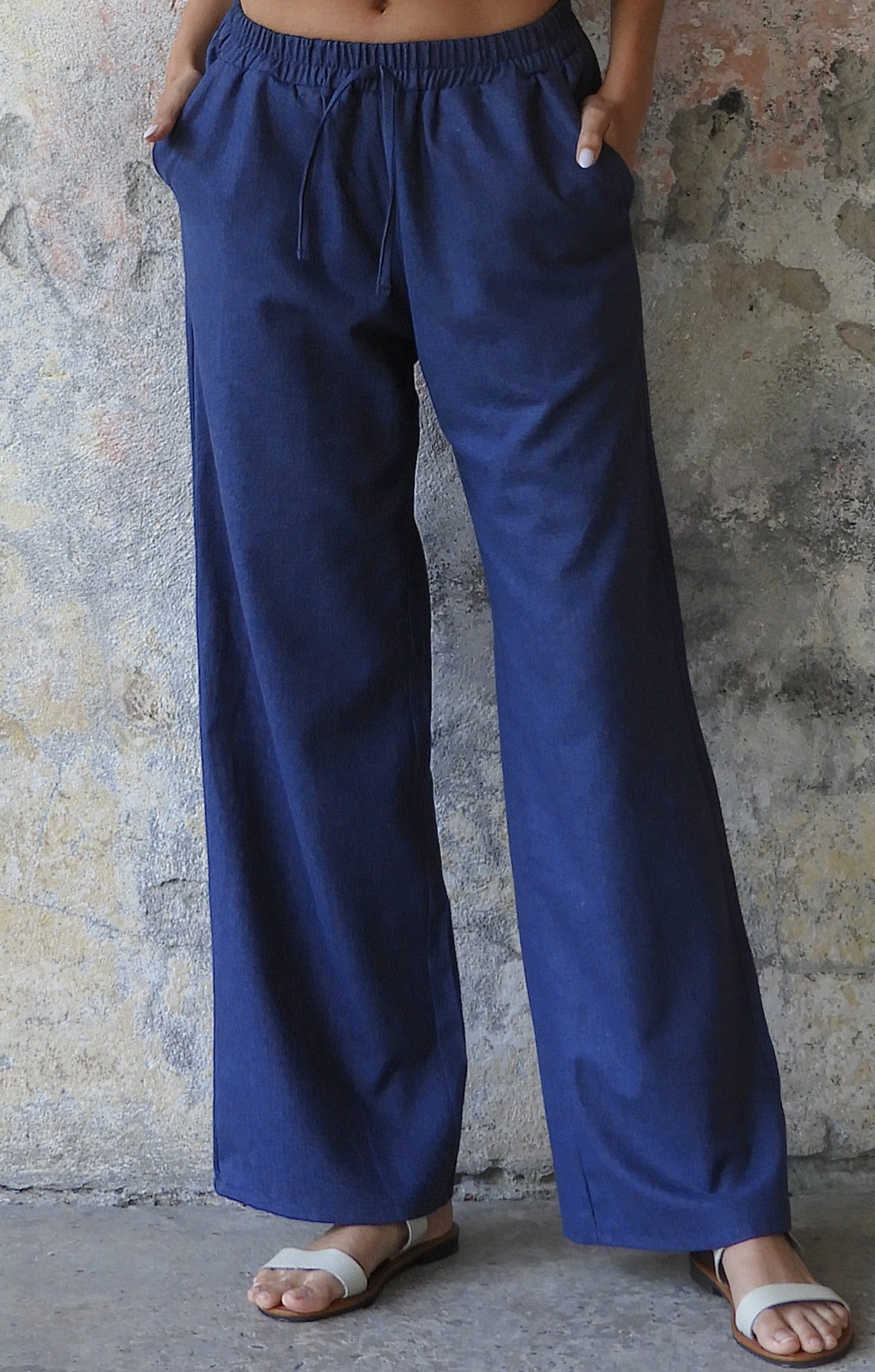 Odana's | Sustainable Gifts | TRINITY Linen Blend Women's Pants (Tan, Indigo Blue) Indigo Blue | Linen Pants | Sustainable Fashion