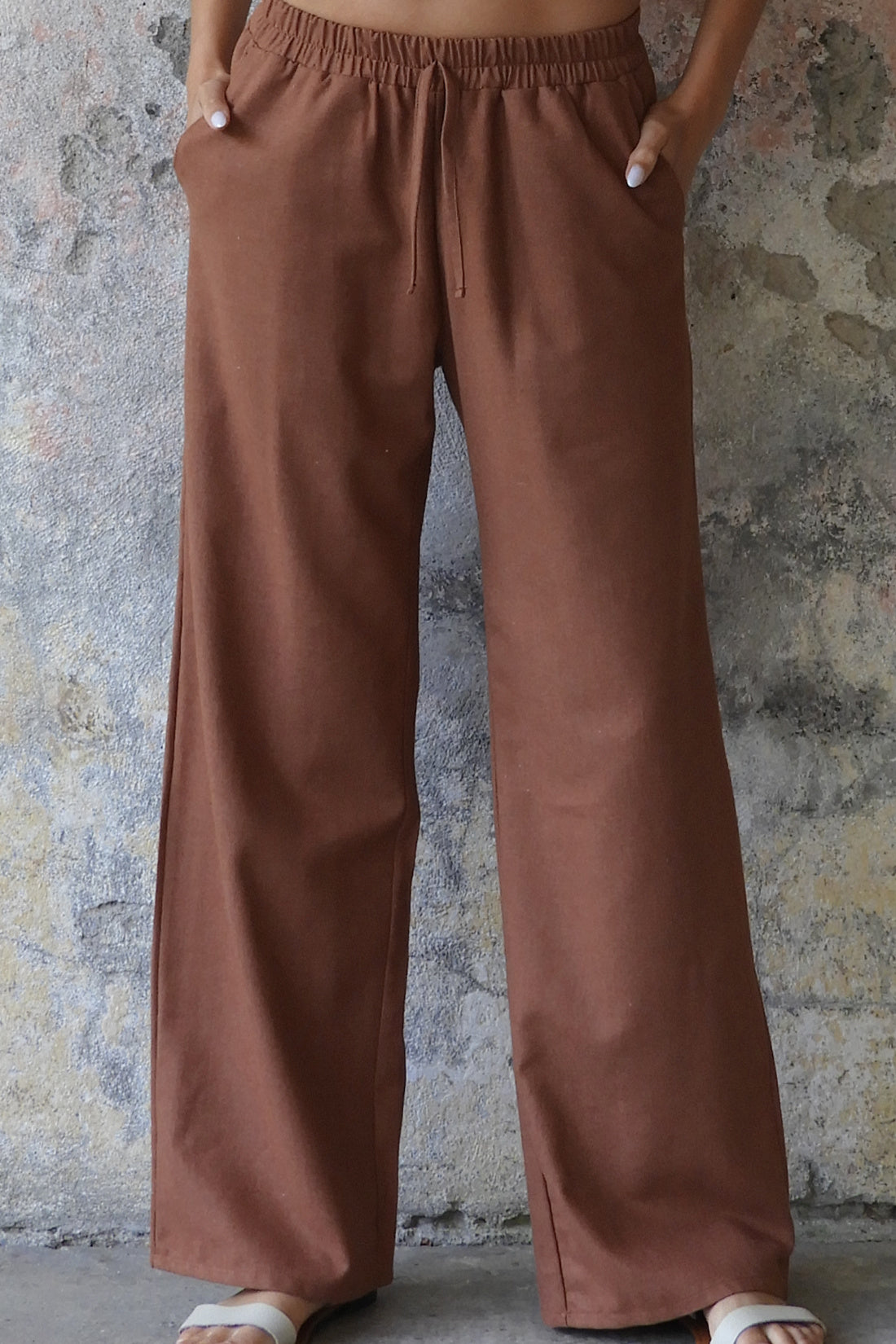 Odana's | Sustainable Gifts | TRINITY Linen Blend Women's Pants (Burnt Orange, Brown) Brown | Harem Pants | Sustainable Fashion