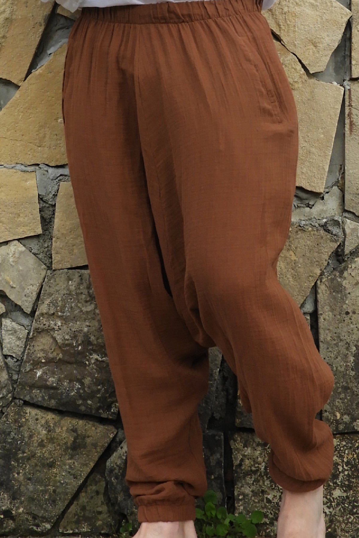 Sustainable  | TRIBAL Gender Neutral Gauze Cotton Harem Pants (Brown, Gray) by Odana's