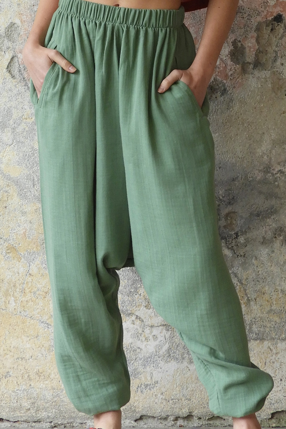 Odana's | Sustainable Gifts | TRIBAL Women's Organic Gauze Cotton Harem Pants (Green) Green | Harem Pants | Sustainable Fashion