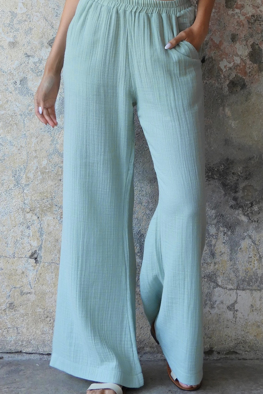 Odana's | Sustainable Gifts | PALAZZO Women's 2Layer Organic Gauze Cotton Pants (Blue, Mint) Mint | Palazzo Pants | Sustainable Fashion