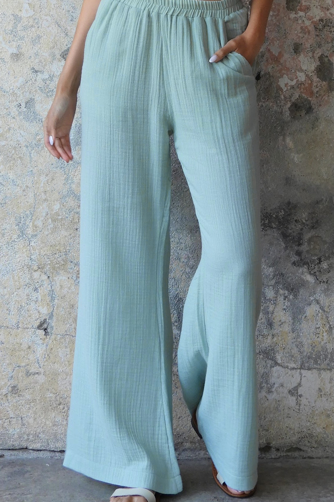 Sustainable  | PALAZZO Women's 2Layer Gauze Cotton Pants (Blue, Mint) by Odana's