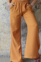Odana's | Sustainable Gifts | PALAZZO Women's 2Layer Organic Gauze Cotton Pants (Red, Dark Blue, Caramel, Sage Green) Caramel | Palazzo Pants | Sustainable Fashion