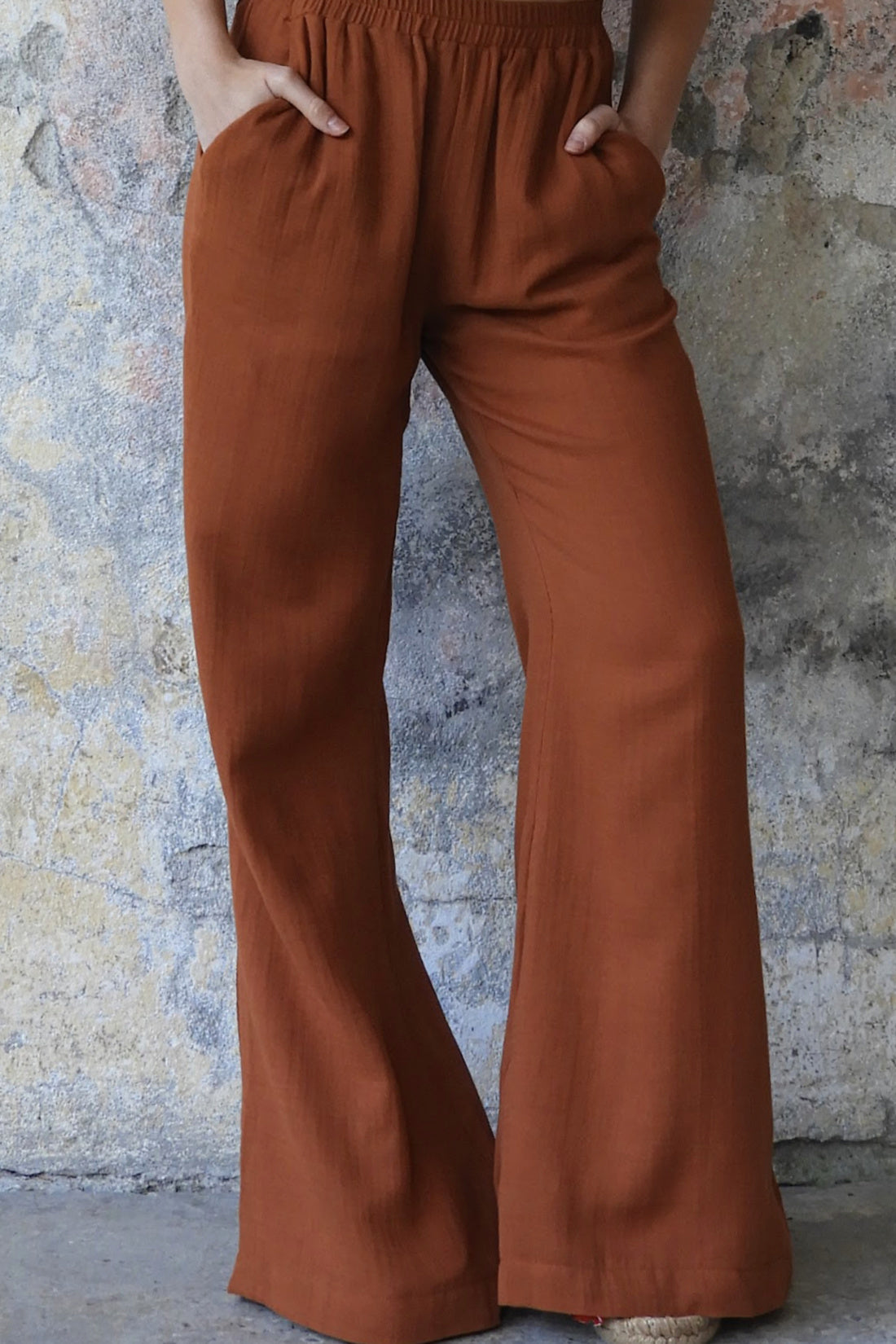 Odana's | Sustainable Gifts | PALAZZO Women's 2Layer Organic Gauze Cotton Pants (Green, Terra Cotta, Mustard, Brown) Brown | Palazzo Pants | Sustainable Fashion