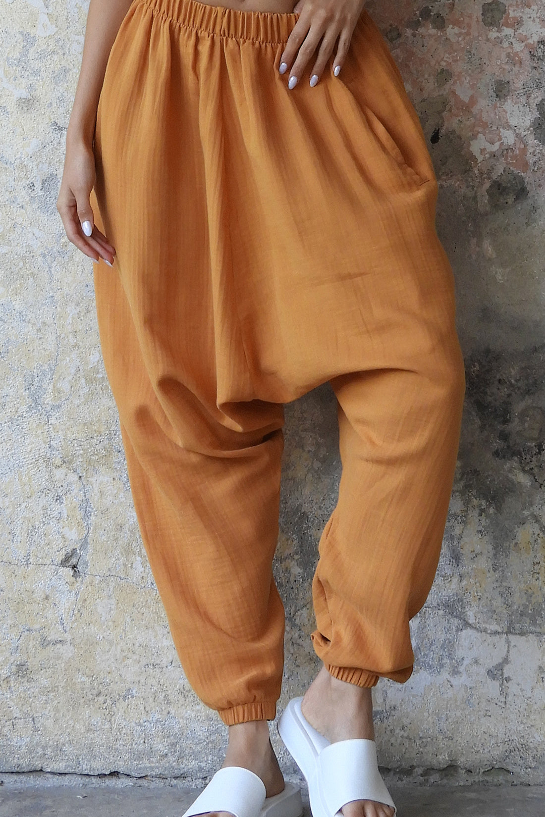 Odana's | Sustainable Gifts | TRIBAL Women's Organic Gauze Cotton Harem Pants (Caramel, Mint Green) Caramel | Harem Pants | Sustainable Fashion